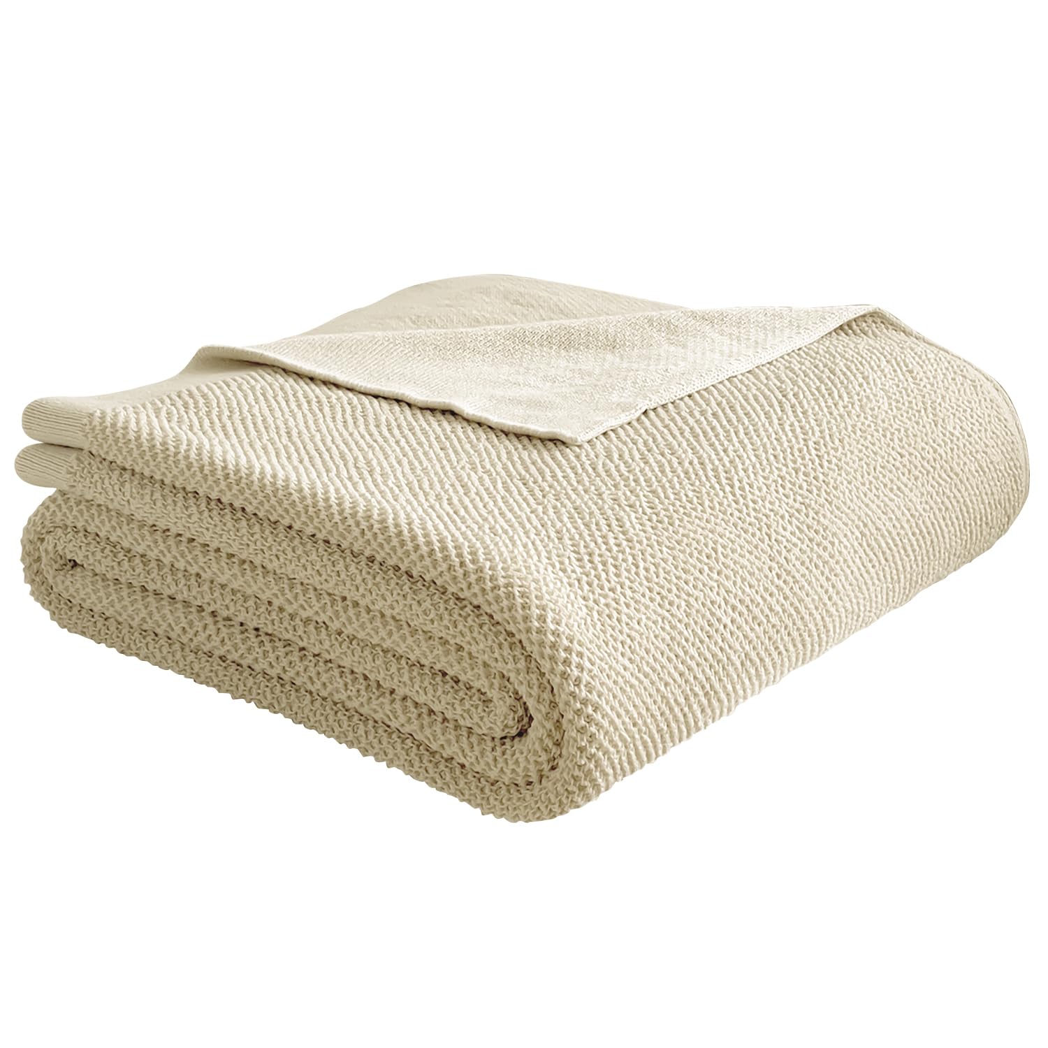 MH MYLUNE HOMEThrow Blanket for Couch, 50x60 Beige Cable Knit Honeycomb Cotton Blanket, Skin-Friendly All Seasons Blanket for Bed Chair Sofa Baby Nursery Home Decor