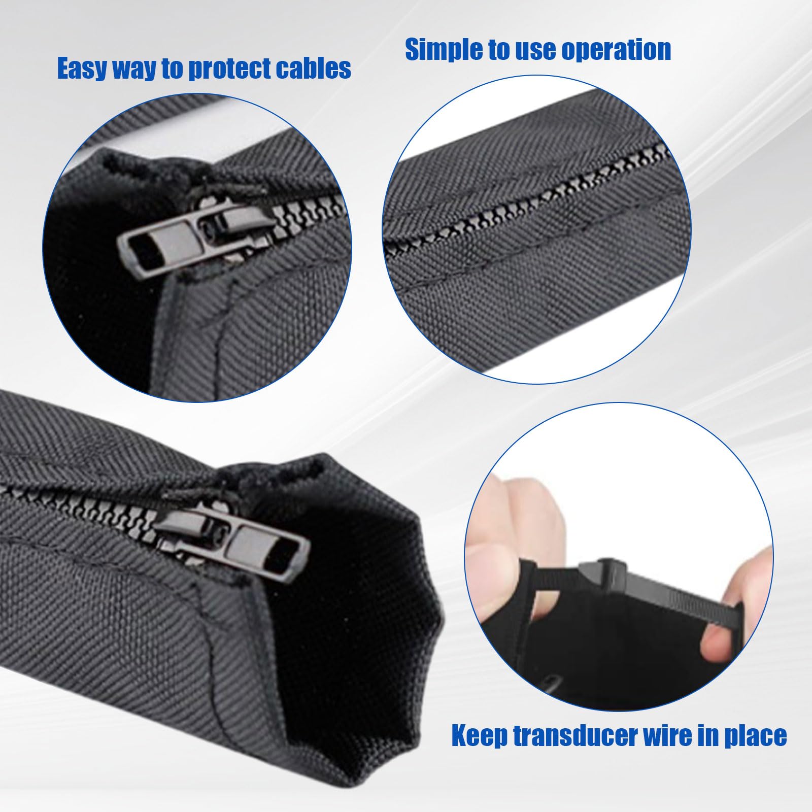 2 fundas para cable de motor fuera de borda con 100 bridas de nailon, funda de aparejo de 47 pulgadas de largo con cremallera para motor de arrastre, funda organizadora de cables de motor de