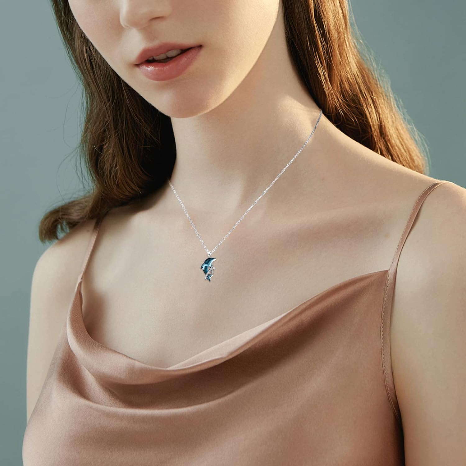 Cuoka Sterling Silver Dolphin Pendant Necklace Blue Crystal Dolphins Jewelry Summer Beach Themed Gifts for Women Birthday Christmas Mothers Day Graduation - Image 7