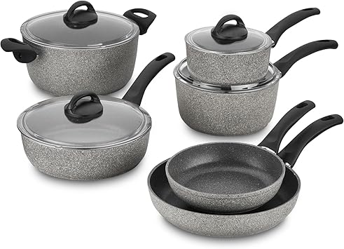 Ballarini 75001-652 Parma Forged Aluminum Nonstick Cookware Set, 10-Piece, Granite