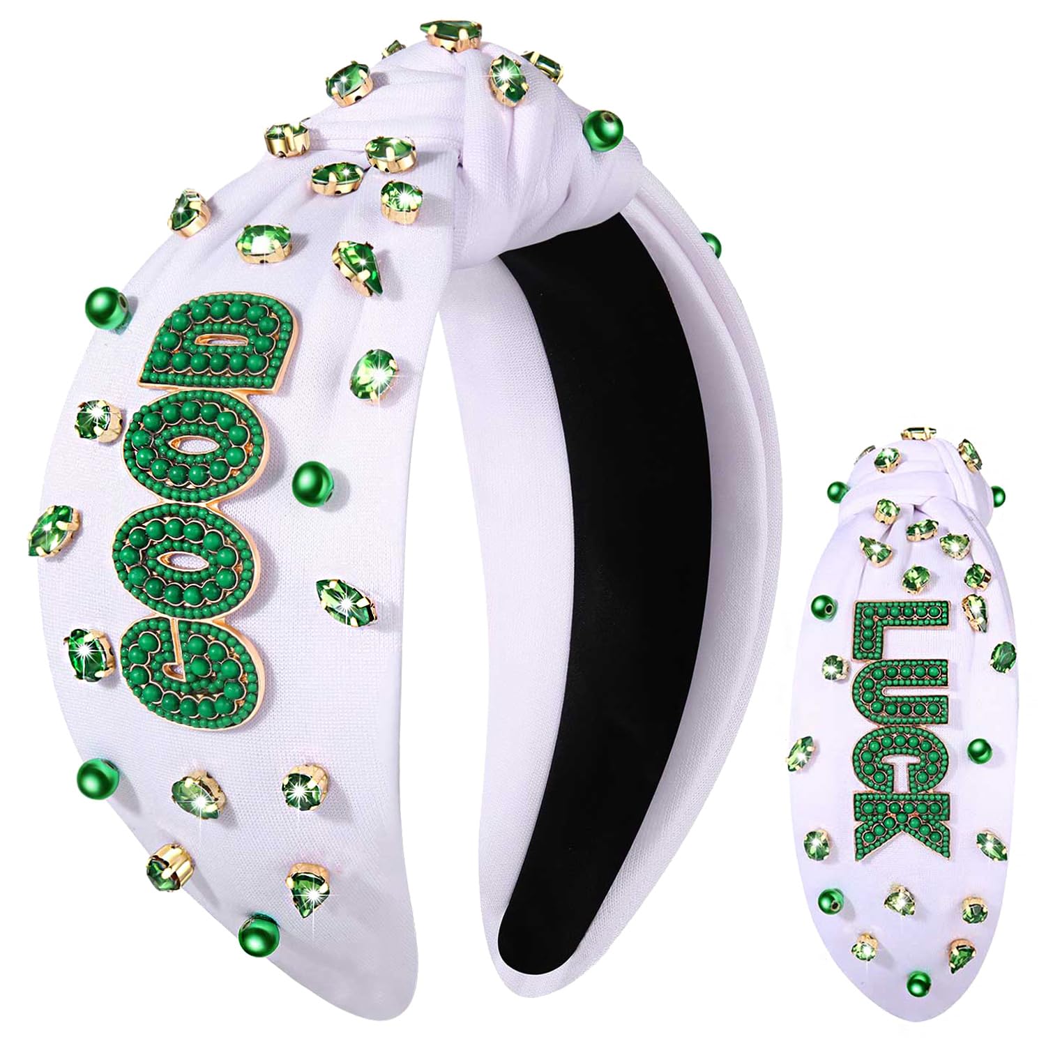 mokkia St.Patrick’s Day Headband Accessories Outfits for Women Green IRISH Lucky Shamrock Headband Rhinestone Crystal Knotted Hairband Irish Holiday