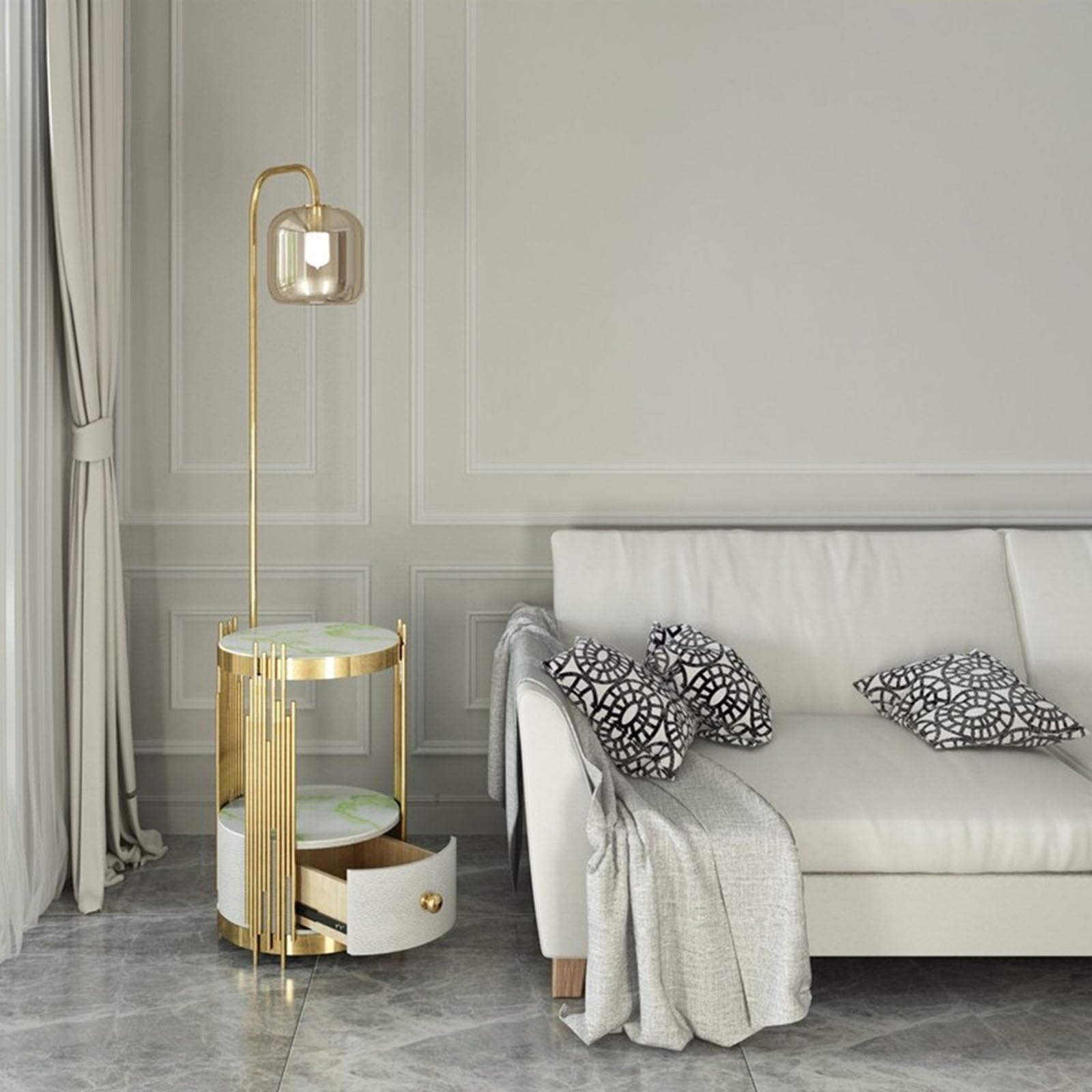 Lampa podłogowa Lampa podłogowa ze stołem i szufladami, stolik końcowy z 3 lampkami do czytania o temperaturze barwowej, boczna lampa stołowa z portem ładowania USB do salonu, sypialni