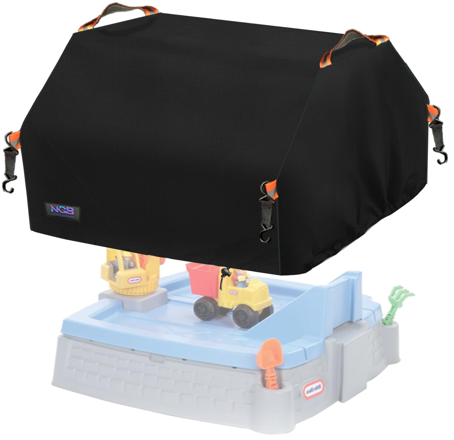 NGB Rectangular Sandbox Cover for Little Tikes Dirt Diggers Excavator Sandbox, Double Layer Windproof Effect, Outdoor Toy Protection Cover With 2 Warning Sign Carry Handles on Top.(29"L x 29"W x 17"H)