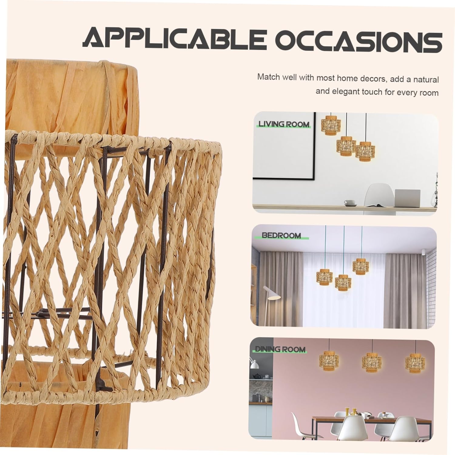POPETPOP Vintage Style Woven Lampshade Boho Ceiling Light Fixture for Bedroom Living