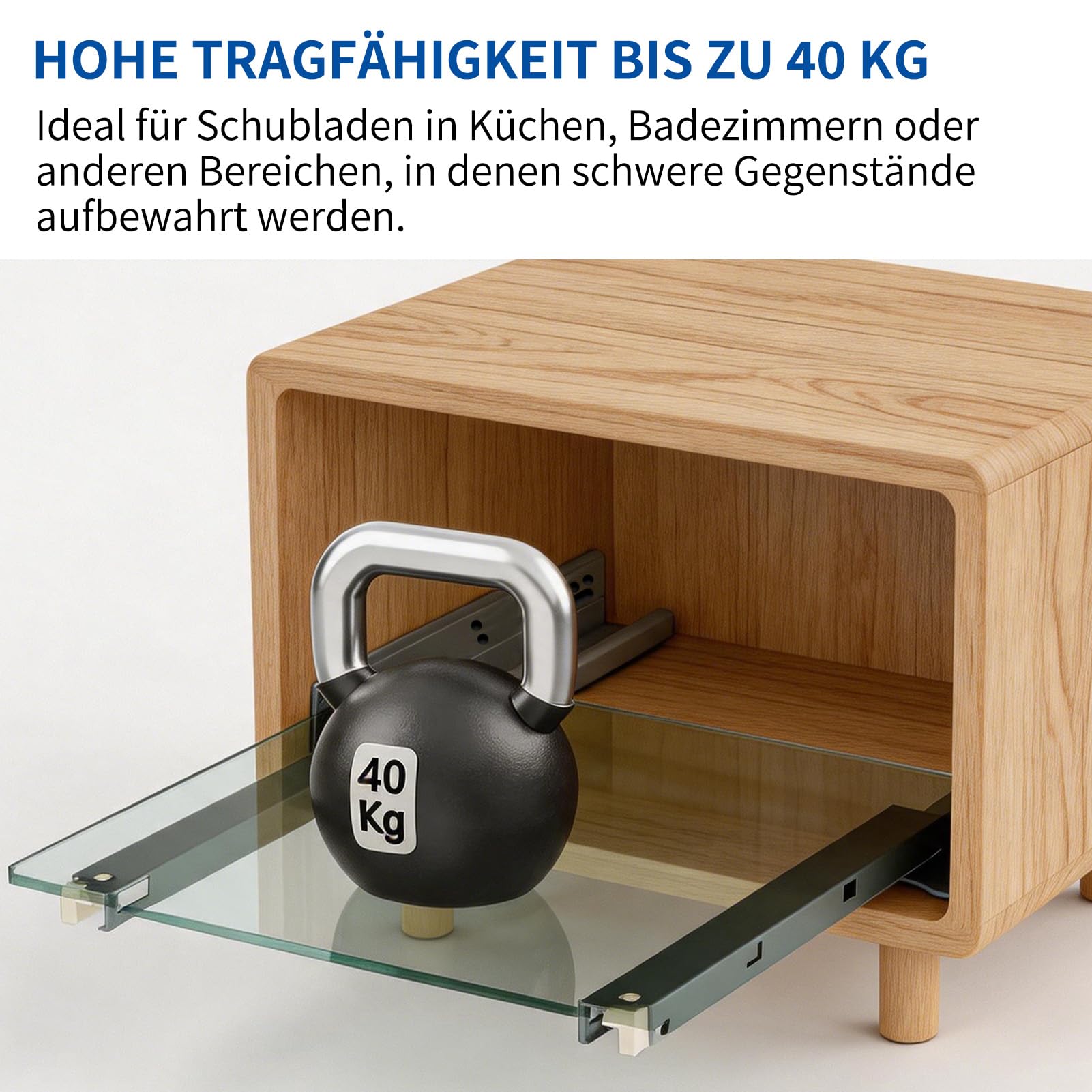 Unterflurführungen Schubladenauszüge 4 Paar, 450mm Vollauszüge Schubladenschienen mit Soft Close System, Bodenmontage Schubladenauszug mit 3D Verstellung, Teleskopschienen, Schwerlastauszug Bis 40KG