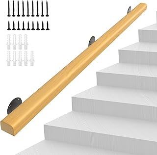 6FT Wooden Stair Handrails,Hand Railings for Stairs Indoor Outdoor Wall Mount Support Wood Handrails,Non-Slip Sturdy Staircase Handrail Safety Grab Bar Rod Complete Kit for Home,Lofts,Guardrail