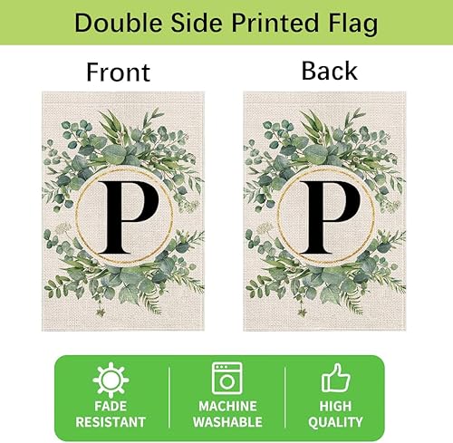 Miniatura 5 de wyooxoo Bandera de jardín floral con monograma de letra P de 12 x 18 pulgadas, doble cara para exteriores, familia, apellido, inicial, para patio (P)
