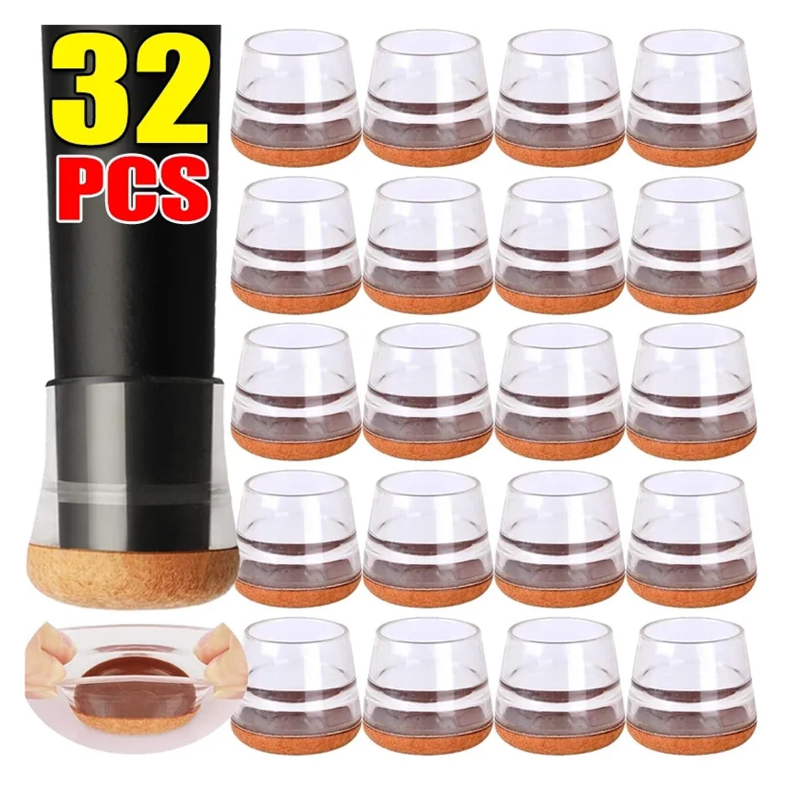 32/1PC Cubierta for Pata de Silla Silicona Protectores Suelo Almohadillas Fieltro Tapas deslizantes para sillas y mesas(Black-L,32PCS)