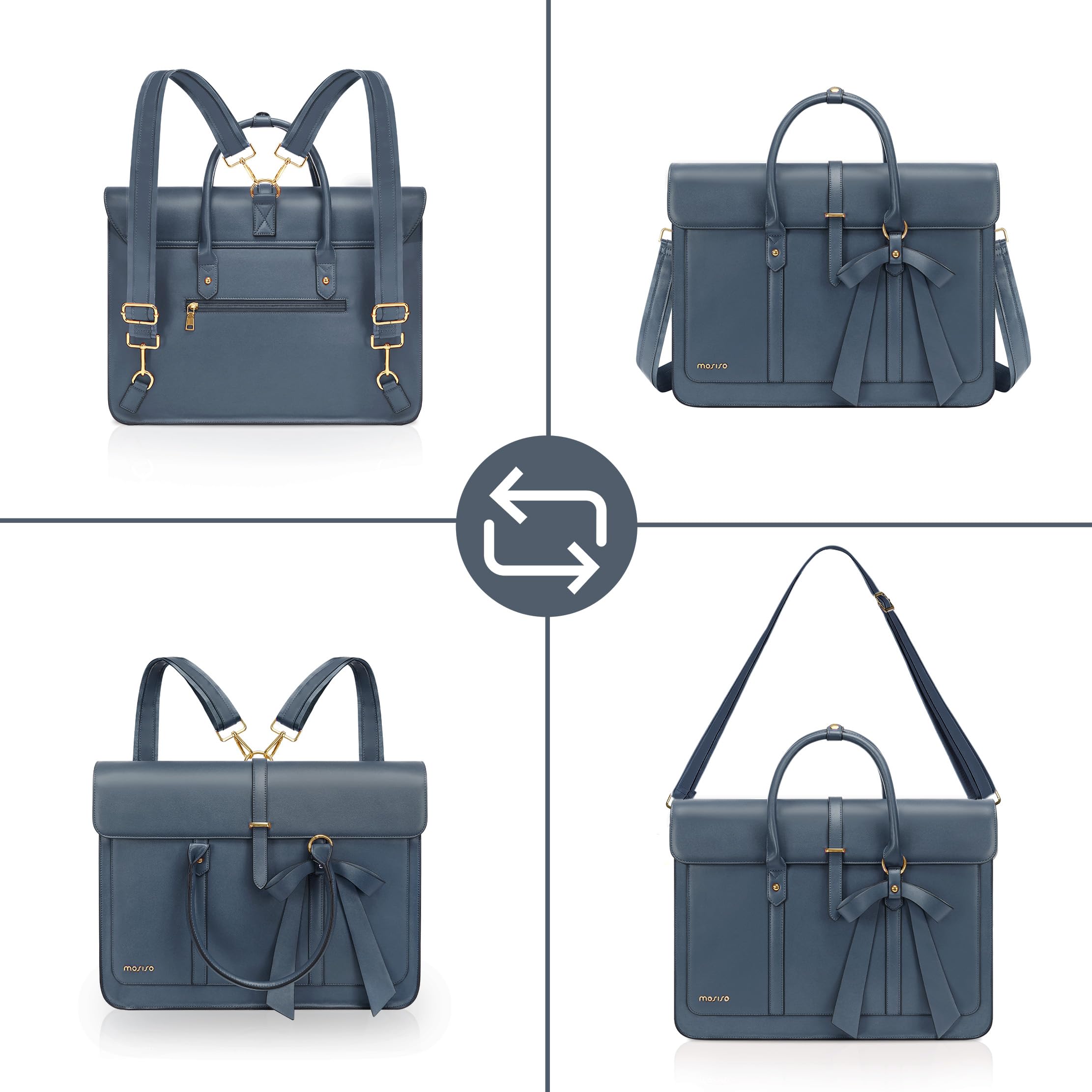 MOSISO Laptop Bolsa para Mujeres, 15 Inch Cuero PU Portátil Bolsa Hombro Convertible a Mochila,15,6-16 Pulgadas Messenger Bolso Trabajo Casual Maletín Viaje Computer Bolsa con Bowknot,Azul Pavo Real