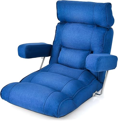 KOMFOTT Sofá plegable ajustable, tumbona tapizada para interiores con reposacabezas ajustable de 6 posiciones, soporte lumbar, asiento extendido,
