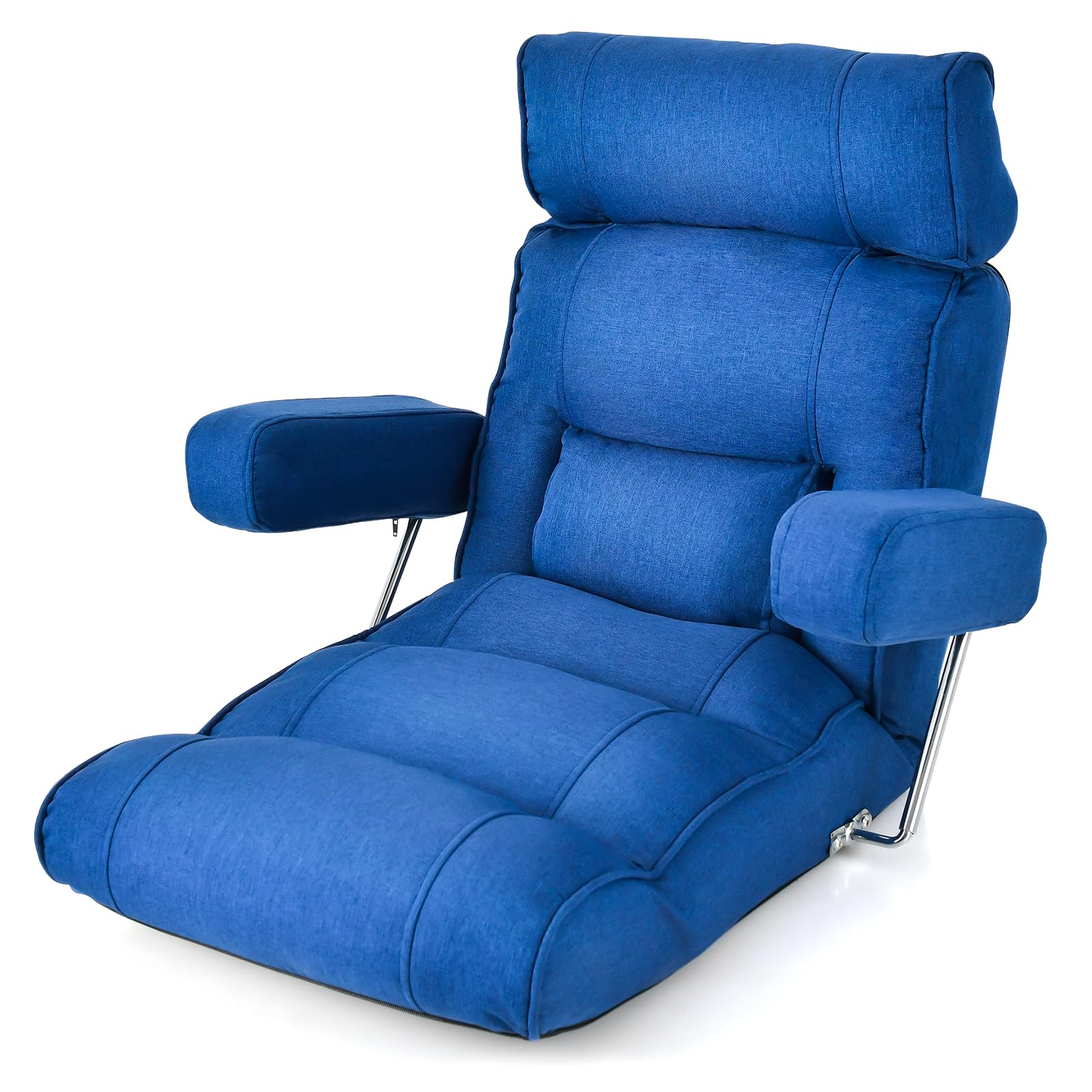 GOPLUS Bodenstuhl, Relaxliege mit Armlehne & Verstellbarer Rückenlehne, Bodensessel mit Schlaffunktion, Relaxsessel Meditationsstuhl Bodensofa für Zuhause & Büro (Blau)