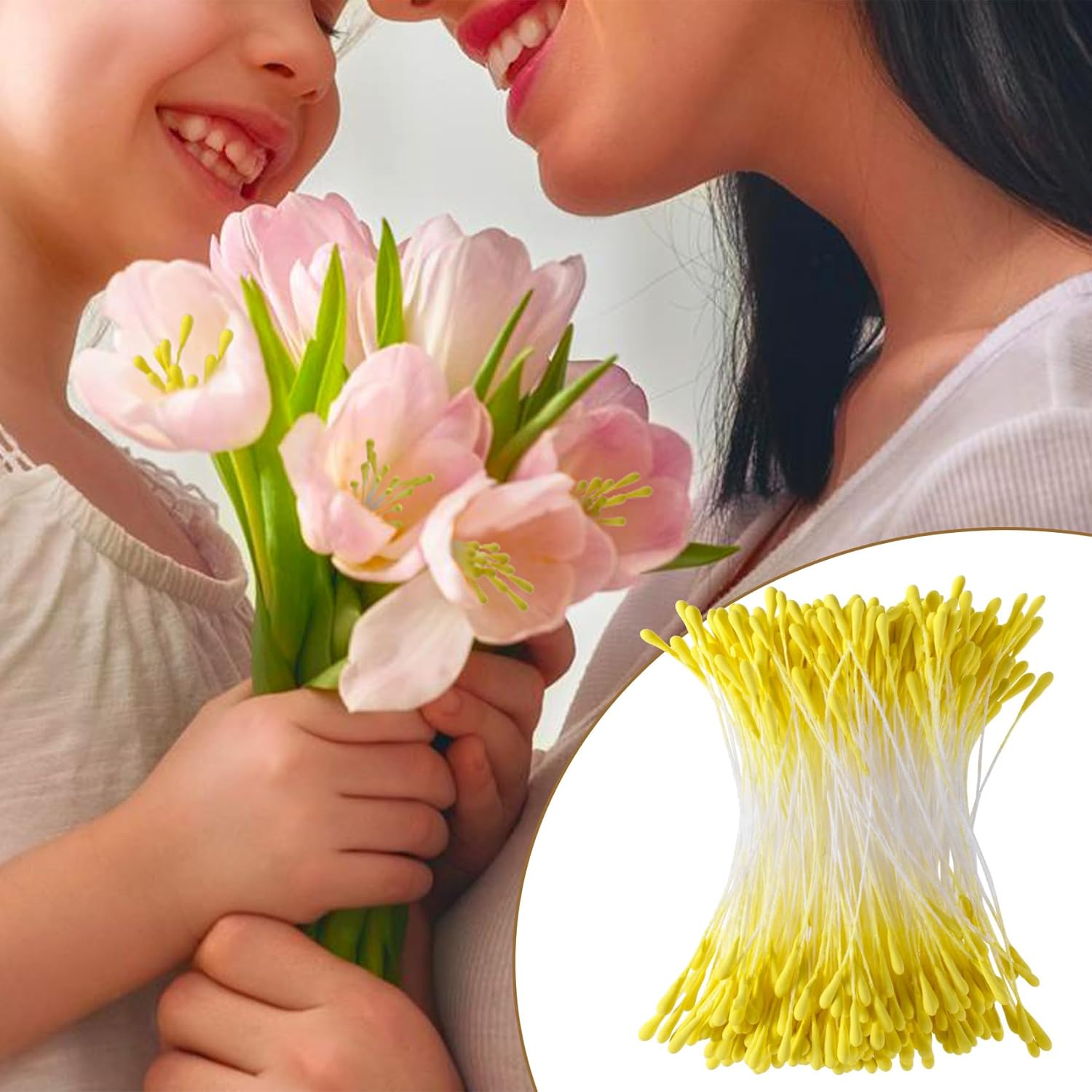 VARMDUKKE 800pcs Double Heads Handmade Flower Stamens, 2 mm Pearl Stamens for Flower Making, Artificial Floral Pistil for DIY Crafts, Wedding, Christmas Decoration (Yellow) - Image 4