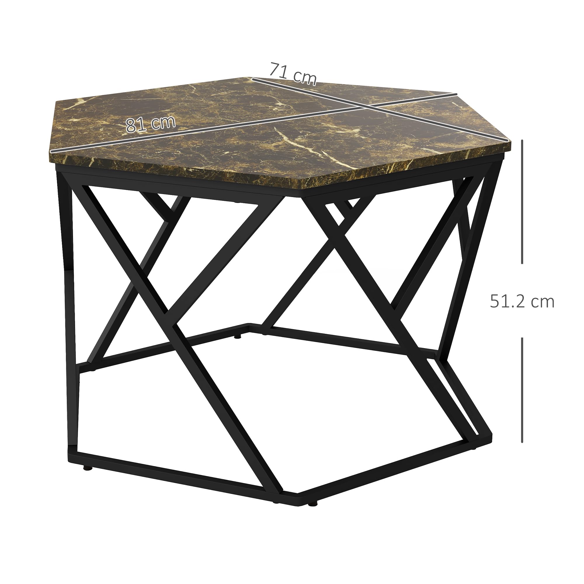HOMCOM Tavolino da Salotto Moderno con Piano in Finto Marmo e Struttura in MDF e Acciaio, 81x70x51.2cm, Nero