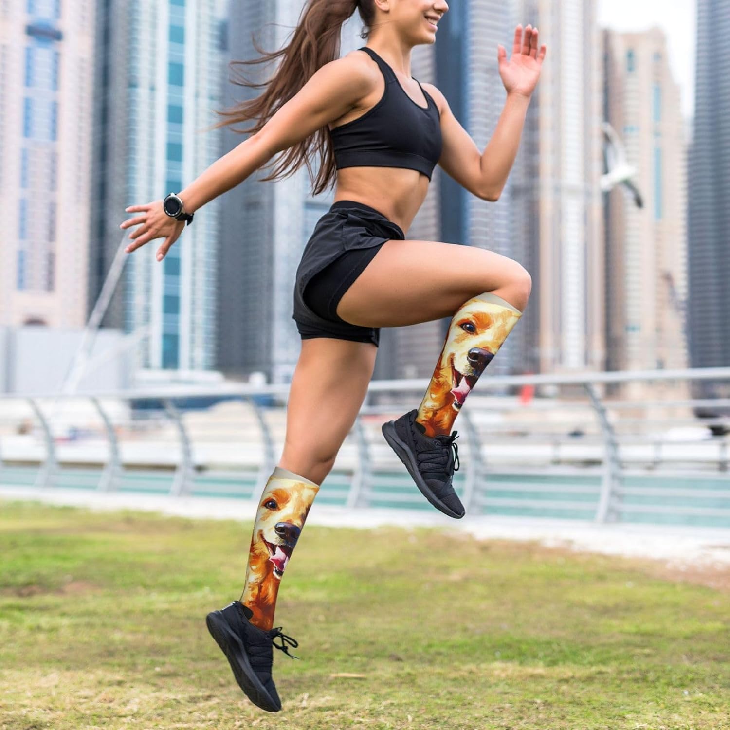 Cute running golden fur Compression Socks 15-20mmHg Graduated Compression, Ideal for Office Workers, and Athletes