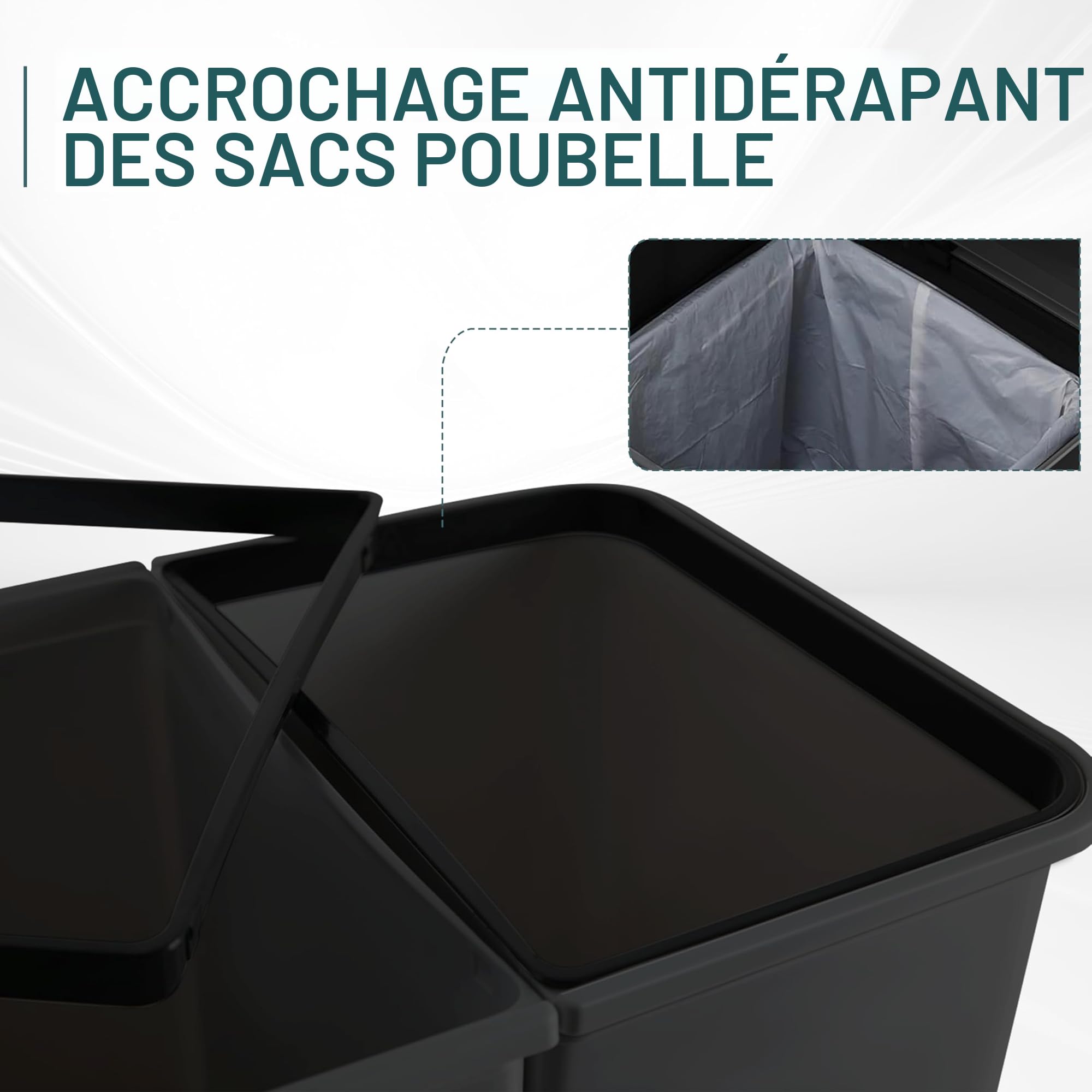 Ribelli Poubelle de tri sélectif cuisine 2 x 25 L Kunststoff geruchsdichter Abfalleimer Noir