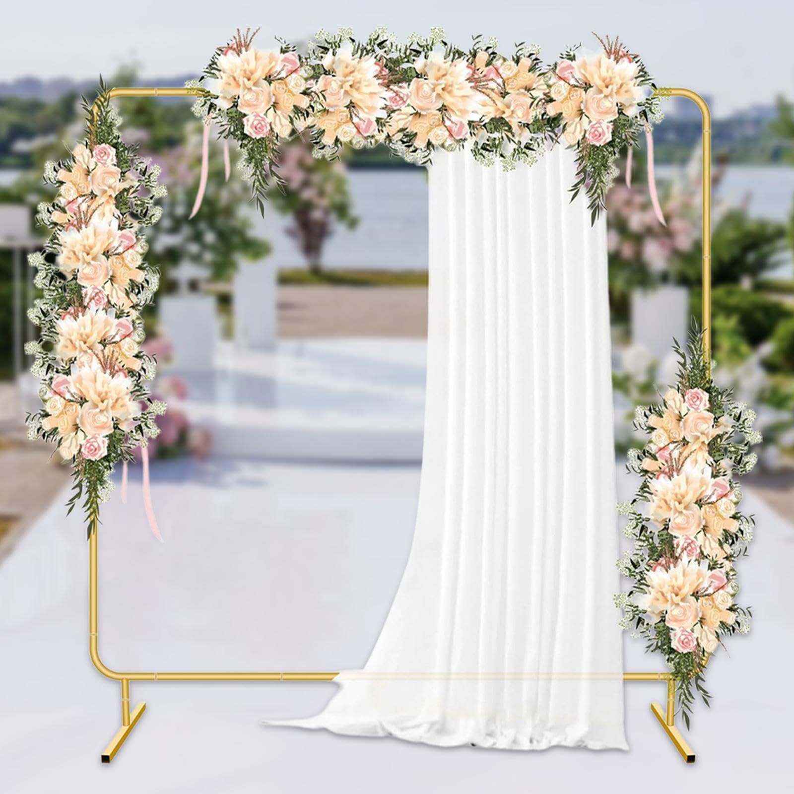 Qianly Arco Nuziale in Ferro Quadrato da Riutilizzare Supporto per Palloncini con Base Stabile Facile da Montare Ornamento per Decorazioni Adatto a Feste di, 180x180 Cm