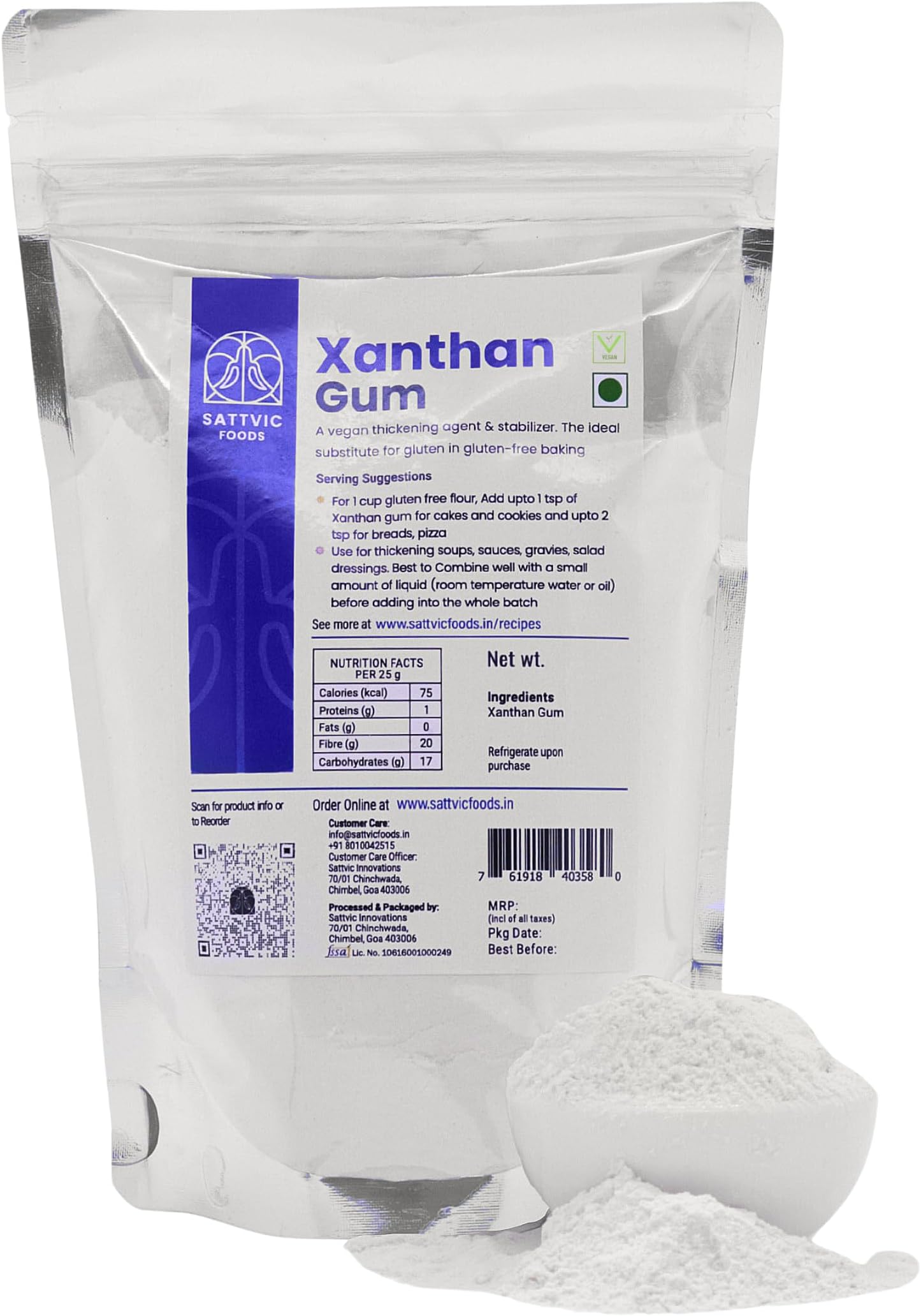 Sattvic Foods Xanthan Gum (1 kg) | Gluten-Free Stabilizer, Emulsifier & Vegan Thickener | NON-GMO & Keto-Friendly | Essential in Gluten-Free Baking, Use in Gravies, Sauces, Salad Dressings