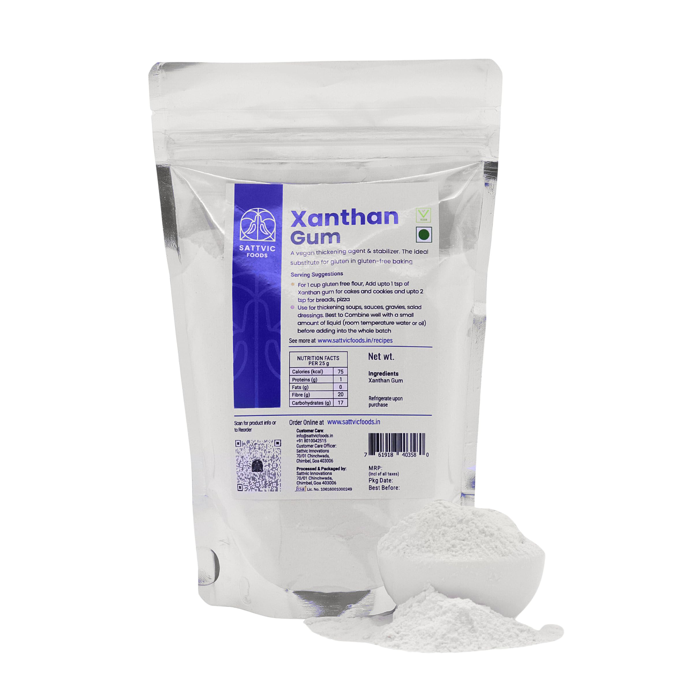 Sattvic Foods Xanthan Gum (1 kg) | Gluten-Free Stabilizer, Emulsifier & Vegan Thickener | NON-GMO & Keto-Friendly | Essential in Gluten-Free Baking, Use in Gravies, Sauces, Salad Dressings