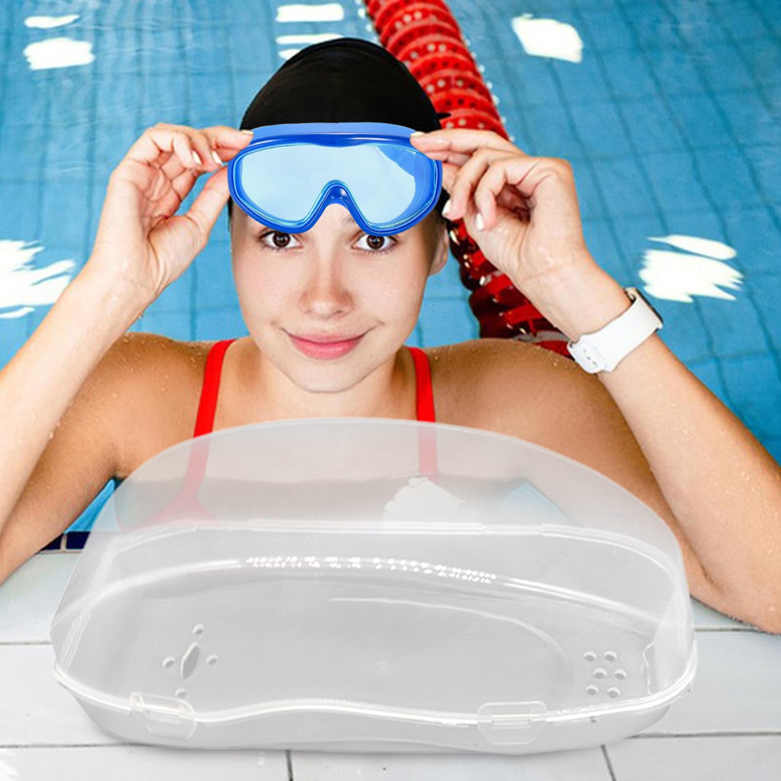 Genérico Estuche Para Gafas De Natación Y Buceo, Caja de Almacenamiento para Gafas de Buceo, Almacenamiento Amplio Para Gafas De Natación, Funda Portátil Para Gafas De Buceo Adultos Y Niños