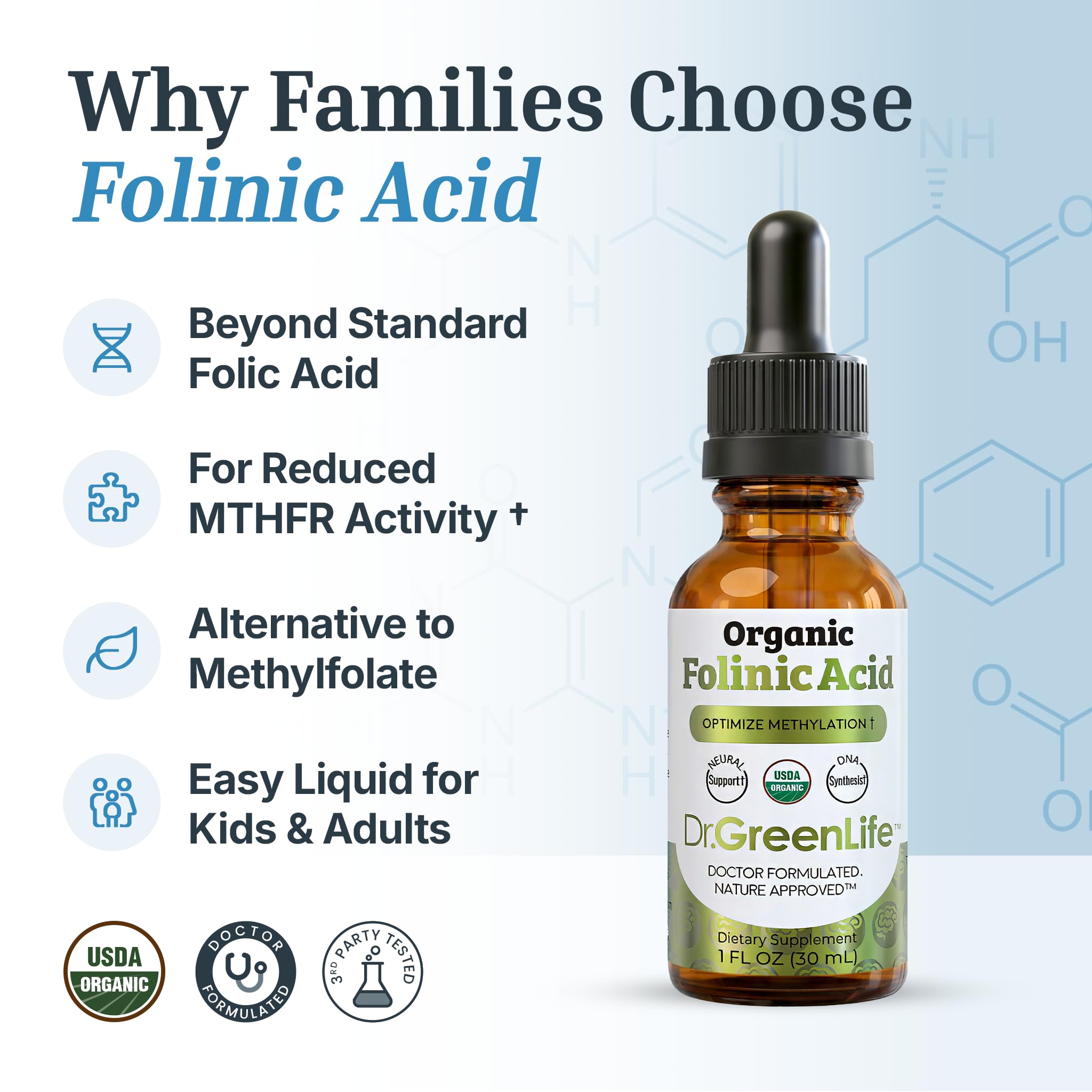 Dr. Green Mom Folinic Acid For Kids & Adults — High Dose — MTHFR-Friendly Folic Acid Alternative — Organic Liquid Drops — 500 mcg/Drop — Vitamin B9 for Methylation, Neurological & DNA Support, 1 fl oz — Amazon image 6