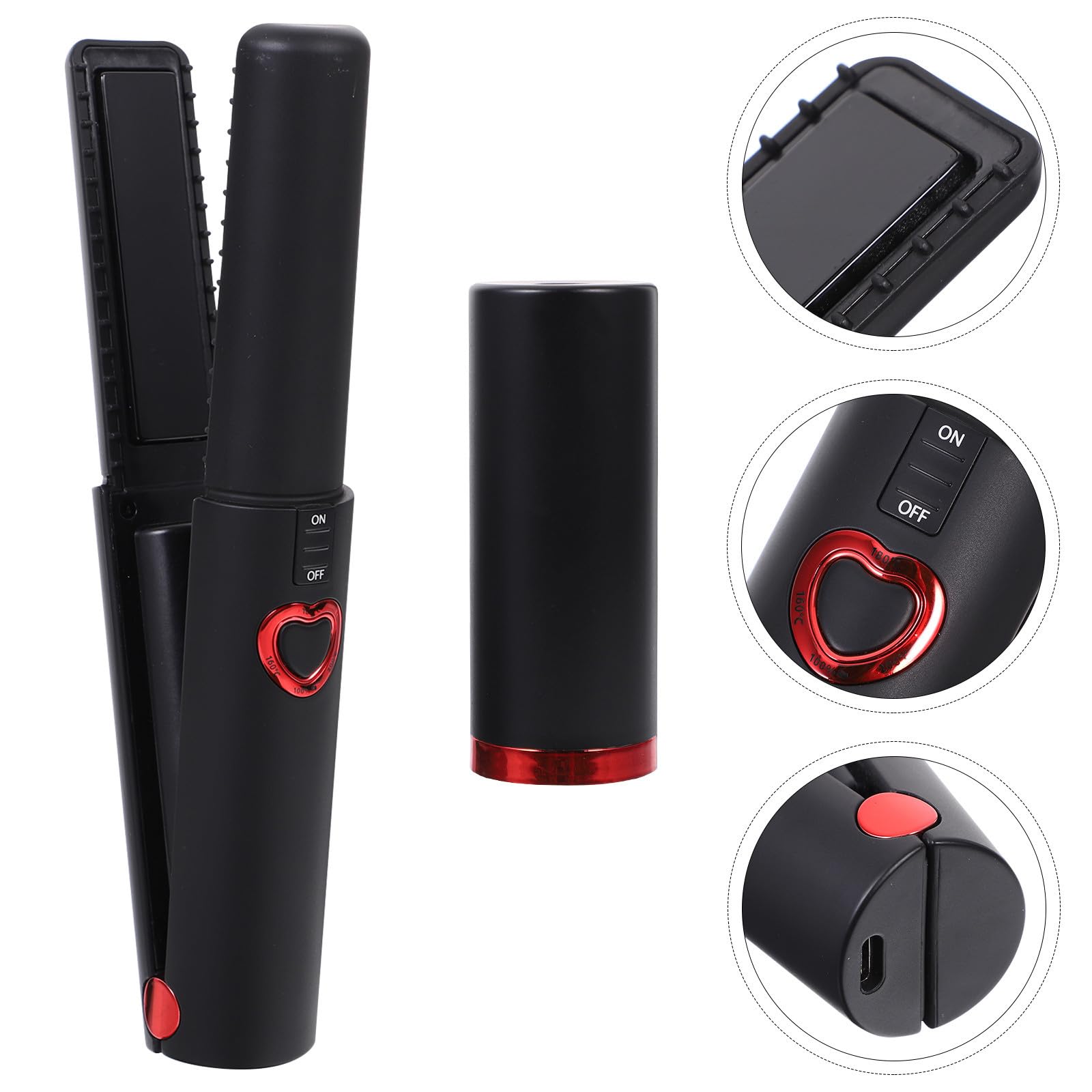 Kabelloser 2-in-1 Lockenstab und Glätteisen, Schwarz, Tragbar