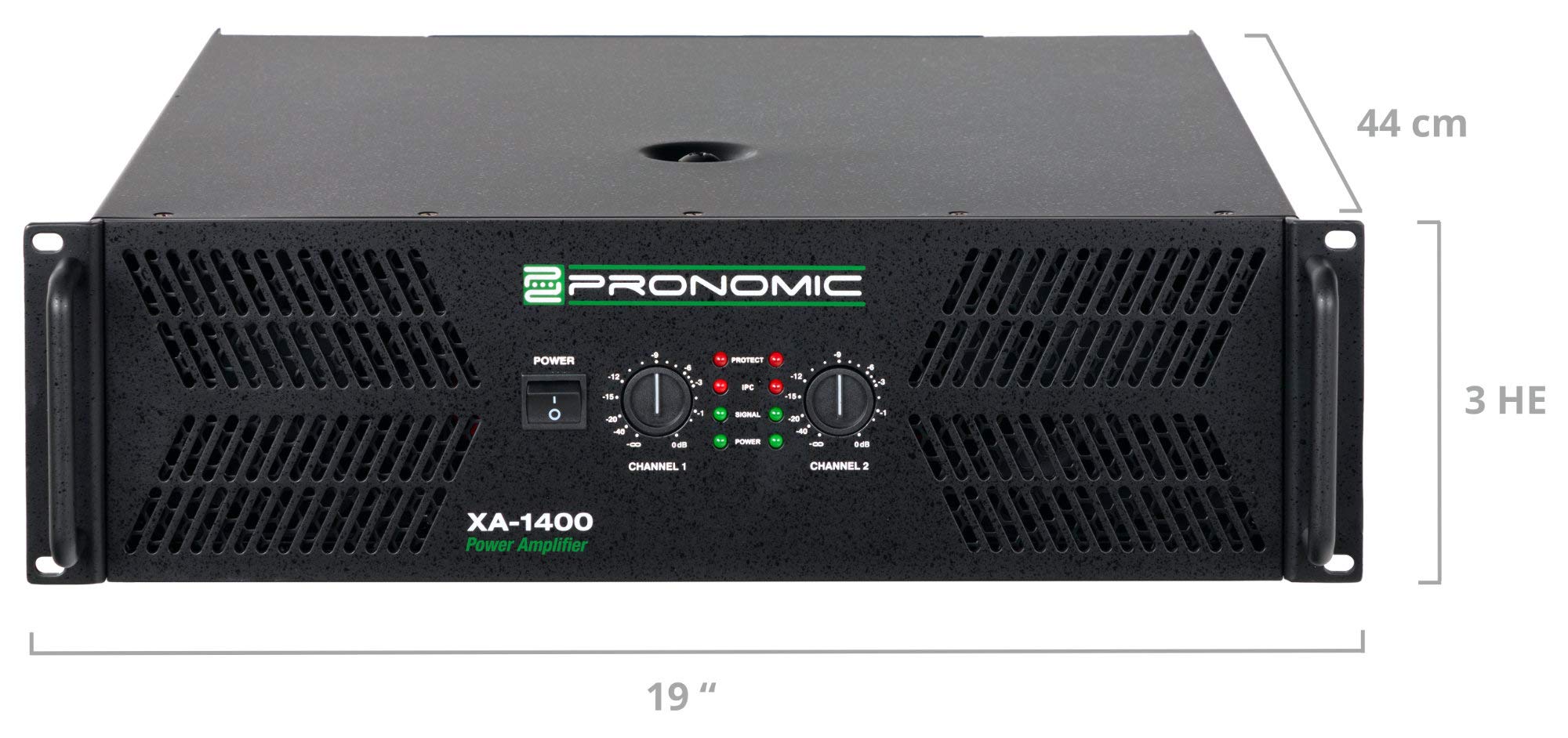 Pronomic XA-1400 Finale - Amplificatore Stereo 2x3000W@2O, ventola automatica, 2 ingressi XLR, 2 uscite XLR parallele, circuiti di protezione, circuito tipo H.