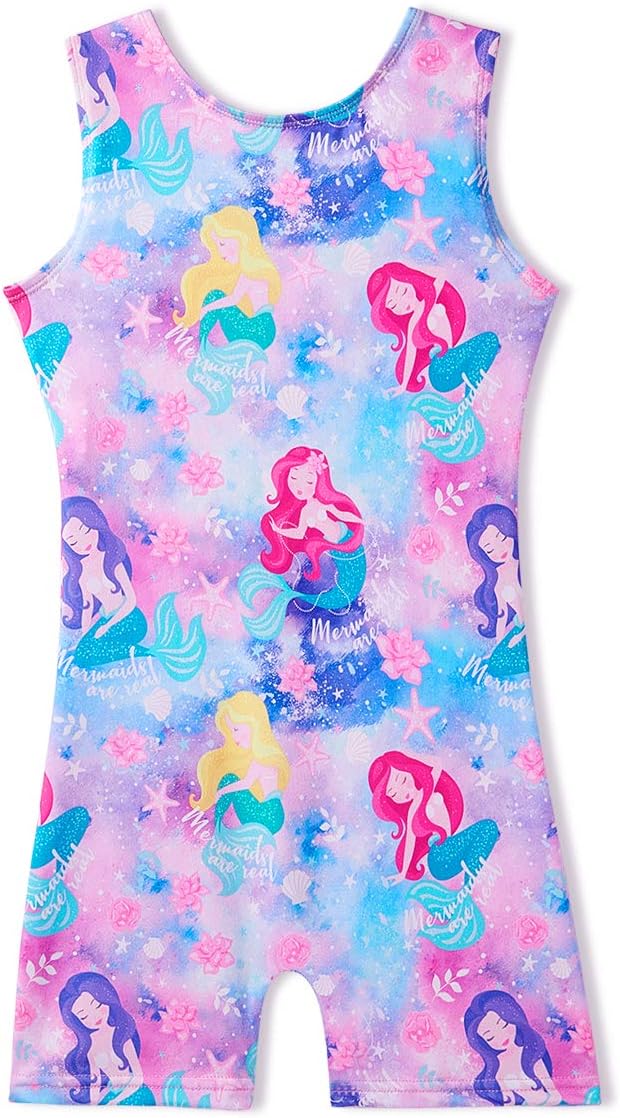 MYQFFLeotards for Girls Gymnastics with Shorts Butterfly Unicorn Mermaid Dance Unitards Biketards Hotpink Black