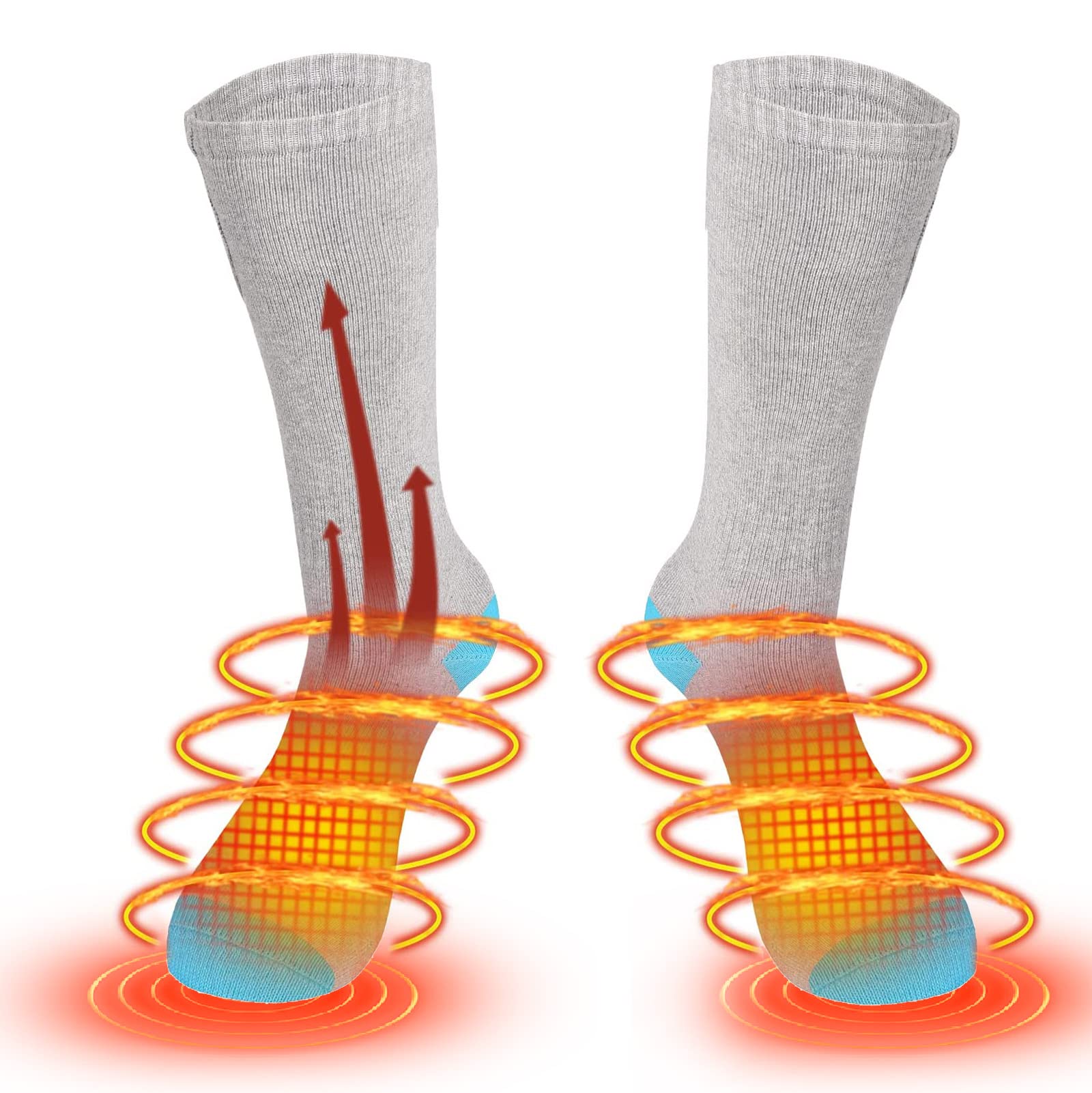 Calcetines Calefactables, Hombre Mujere Calcetines Termicos con Bateria, 2200mah Calcetines Termicos Electricos para Esquiar Motocicleta Ciclismo Acampar,Azul