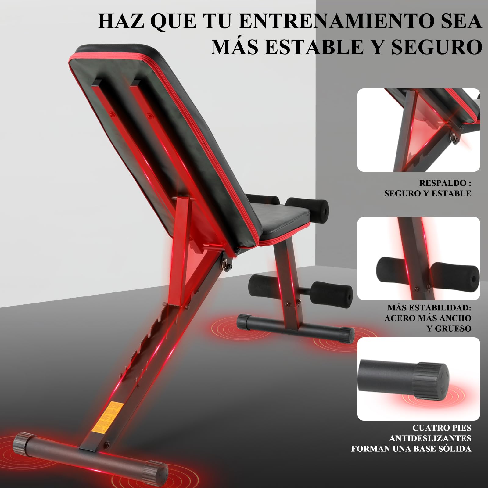 ISE Banco Musculación Plegable, Banco De Pesas Musculacion, Banco Pesas Inclinable,Reclinable y Plano, Banco Abdominales en casa, Banco Gimnasio Max.100KG