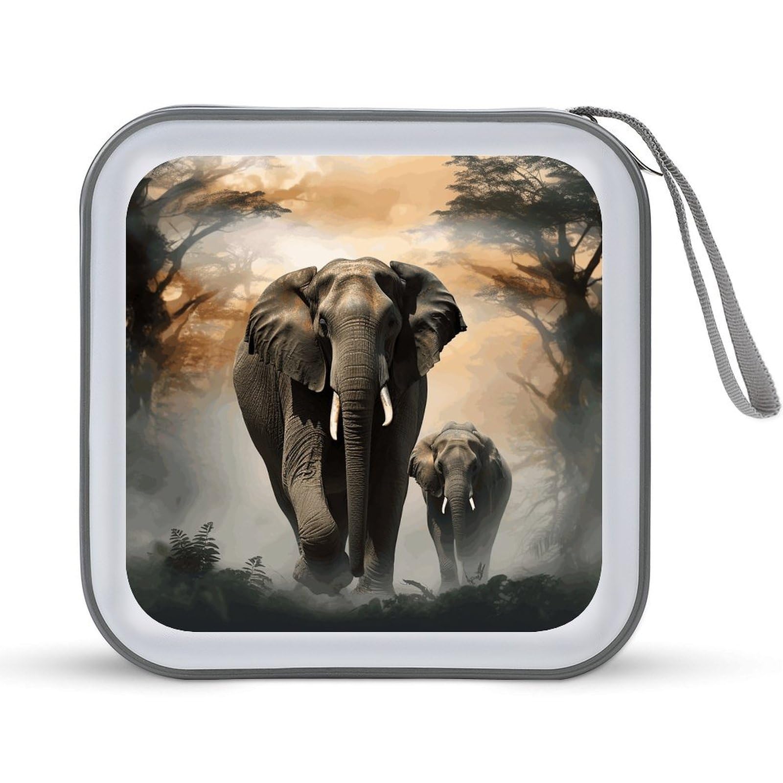 FekiLoot - 40 Capacity Elephant in the Fog CD Case Hard Plastic DVD Holder Car Disc Storage Folder Portable Zipper Organizer