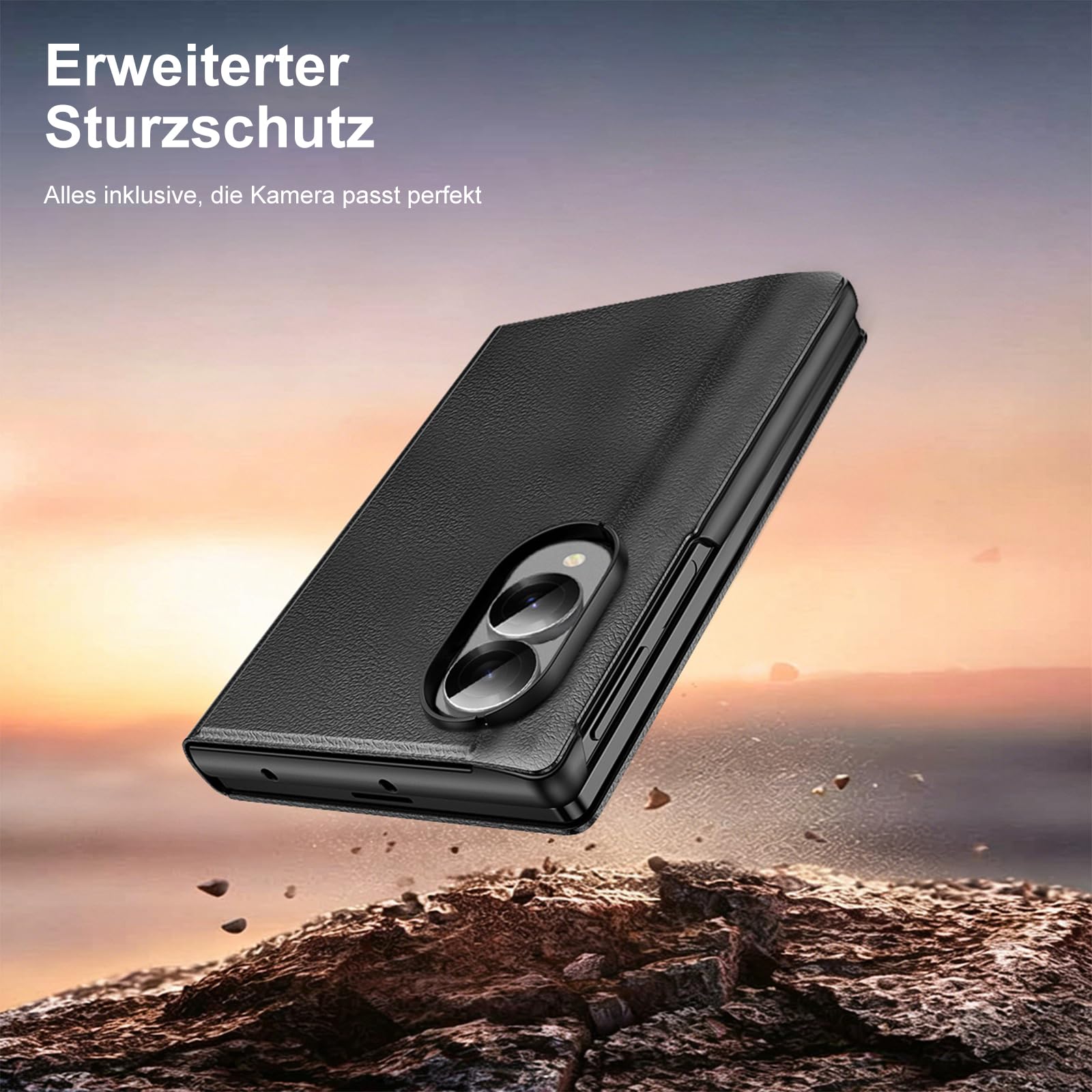 Funda para Samsung Galaxy Z Fold 8, funda con ventana, con tapa, de piel sintética y PC, antigolpes, antihuellas dactilares, color negro