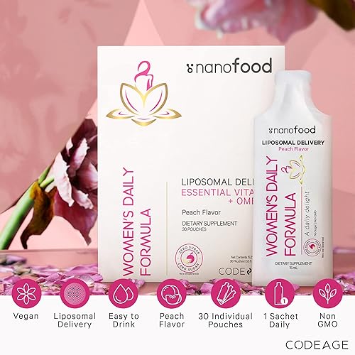 Miniatura 4 de Codeage Liposomal - Fórmula líquida de vitaminas diarias para mujer, suplemento multivitamínico líquido vegano omega-3, biotina, vitaminas A, B, C,