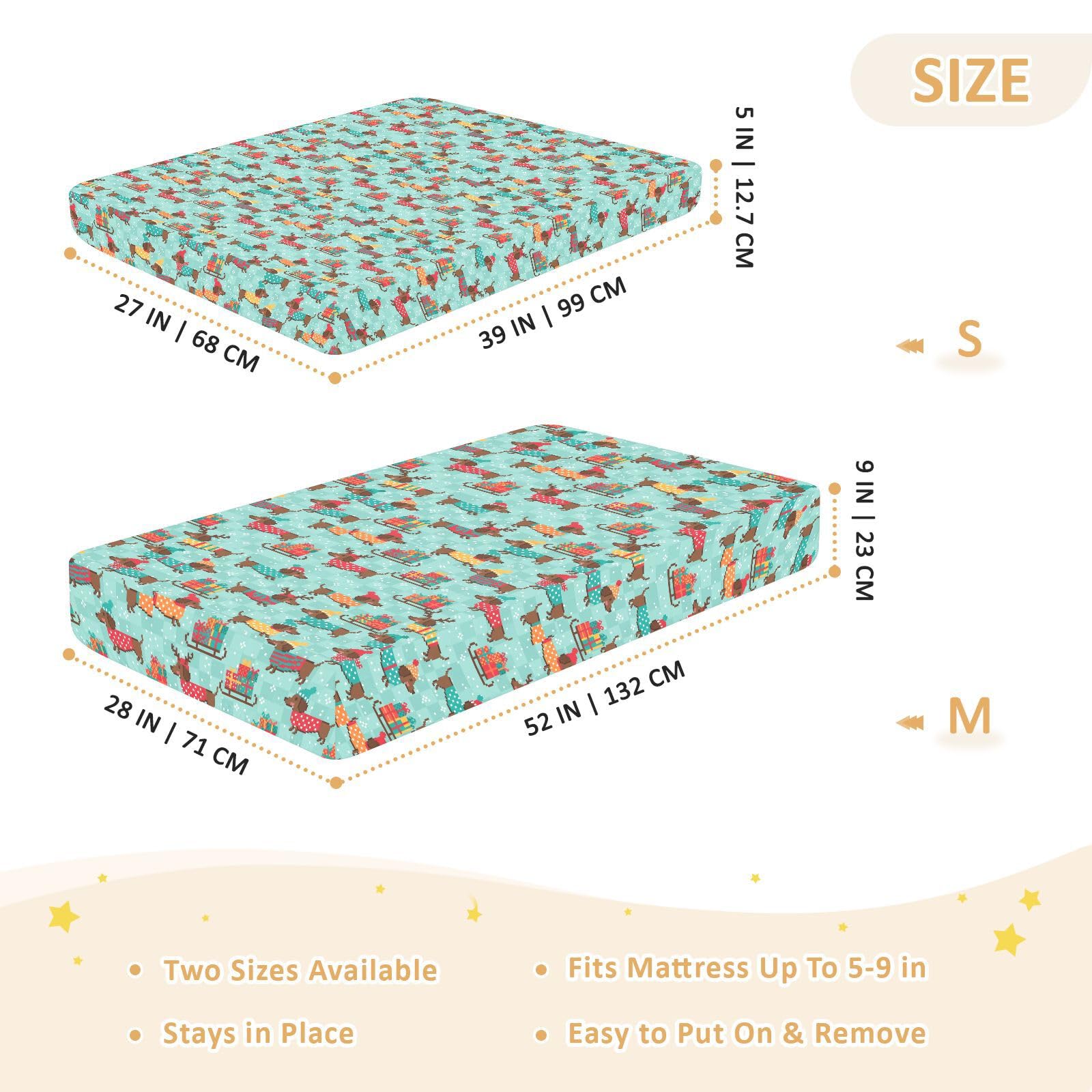 Drap-housse pour lit de bébé motif teckels de Noël pour garçons et filles, 71,1 x 132,1 cm