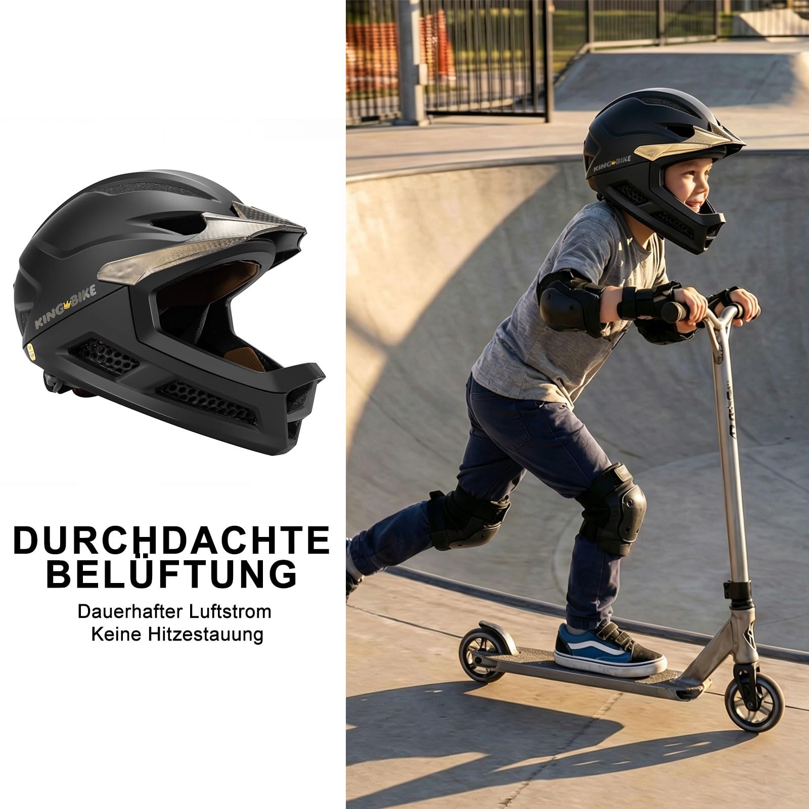 Casque de vélo intégral pour enfant à partir de 3 à 5 à 8 ans, protection intégrale pour vélo, scooter et sport pour garçons et filles