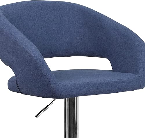 Miniatura 133 de Flash Furniture Erik Taburete de bar contemporáneo de altura ajustable con reposapiés y respaldo medio redondeado, taburete tapizado de altura de