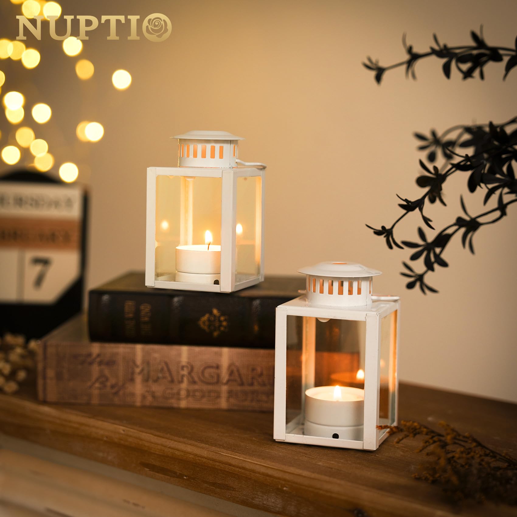 30 Pezzi Lanterne Per Matrimonio Con Eucalipto E Candele LED - Centrotavola Rustici In Legno Per Feste