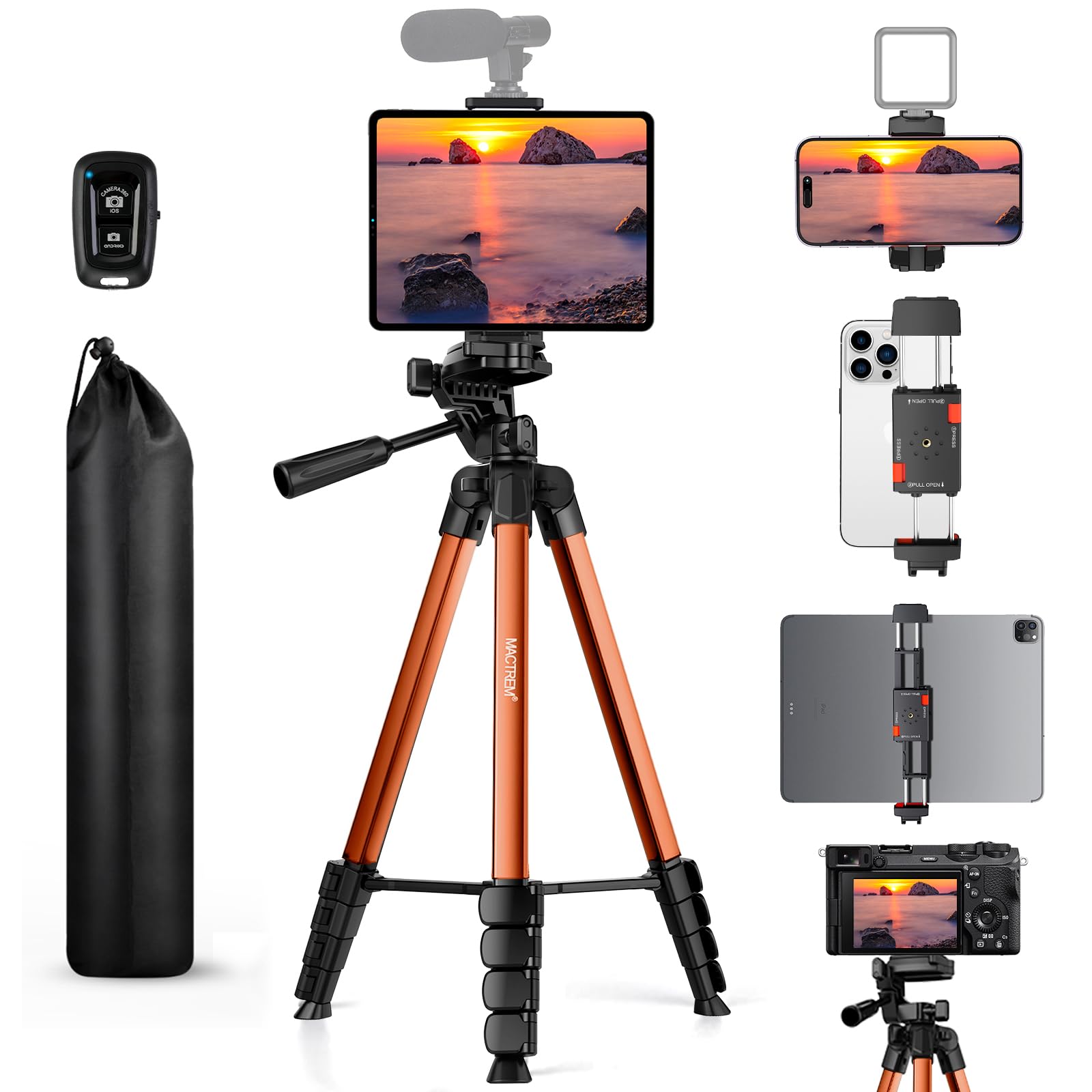 Mactrem MACTREM 67" iPad Tripod Stand for Tablet Phone Camera with Remote Mount