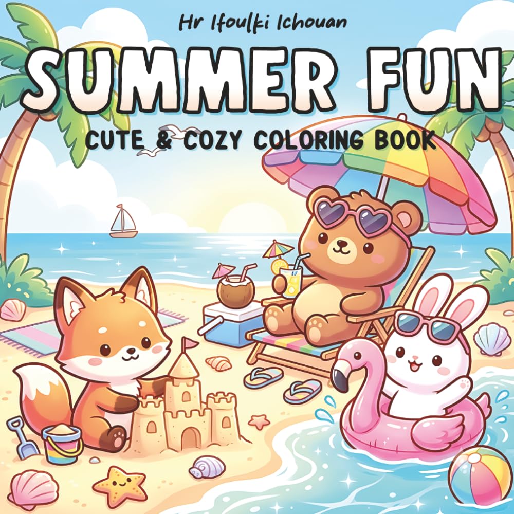 Summer Fun: Bold & Easy Coloring Book Featuring Adorable Animal Friends in Cozy Summer Scenes