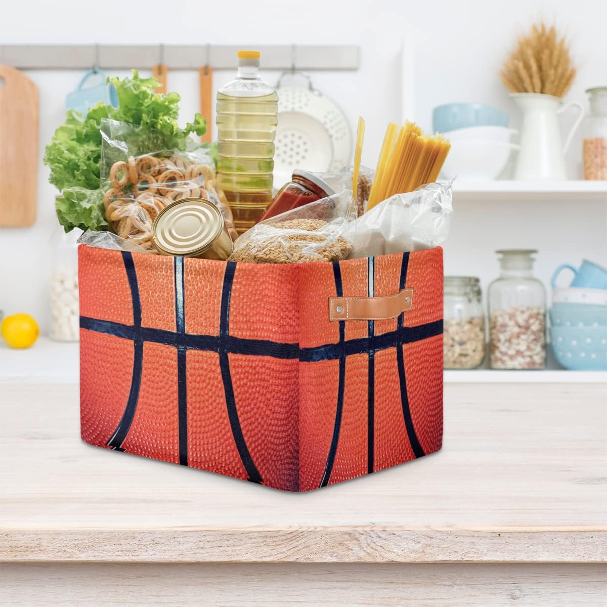 Sport Ball Basketball Easter Storage Basket Cube Collapsible Canvas Sport Print Storage Bin for Organizing Shelves, Pantry, Closet, Clothes, Toys