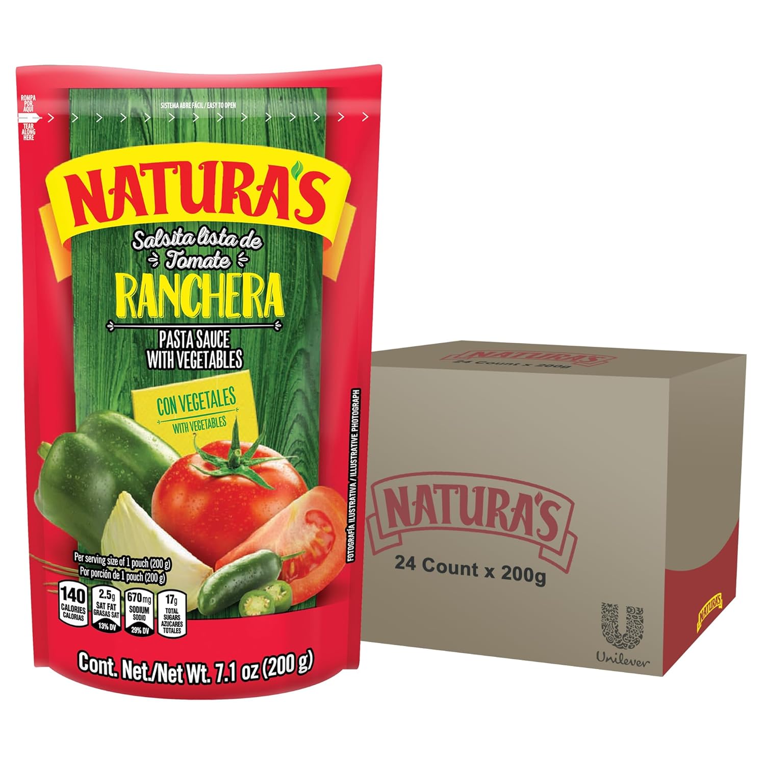 NATURA'S Salsa Ranchera, Heat-and-Eat Ranch Pasta Sauce in 7.1oz. Easy-Open Pouch (Pack of 24)