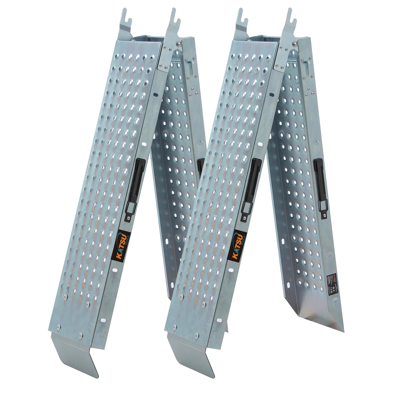 KATSU Tools 2 Pack Folding Steel Ramps - Heavy Duty Loading Ramp - 1800 x 225 x 47mm - 400kg Max Loading - Portable - Ideal for Motorbike, Quad Motorcycle, Scooter, Wheelchair and More