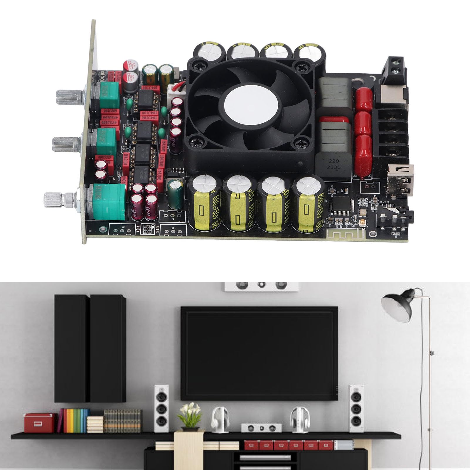 Placa Amplificadora Bluetooth 5.2, Módulo Amplificador de Potencia de Doble Canal de 220 W con Control de Agudos y Graves, para Teléfonos Inteligentes, Televisores y Portátiles