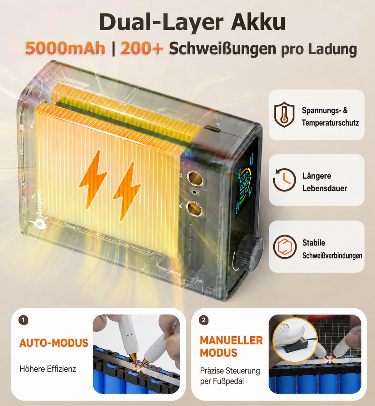 11000W Punktschweißgerät für Akkus, Akku Schweißgerät für 0,1–0,3 mm, 100 Leistungsstufen mit Drehregler, Auto-/Fußpedal-Modus, Dual Pulse