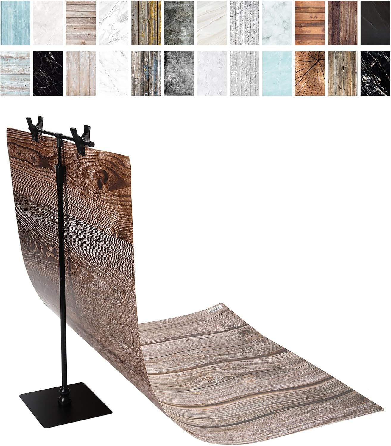 Photography Backdrops 22 x 34 in Small Product Background 12 Pcs 24 Patterns Flat Lay Backdrop Photography Backgrounds with Stand Tabletop Photo Shoot for Food Jewelry Cosmetics (Textured)