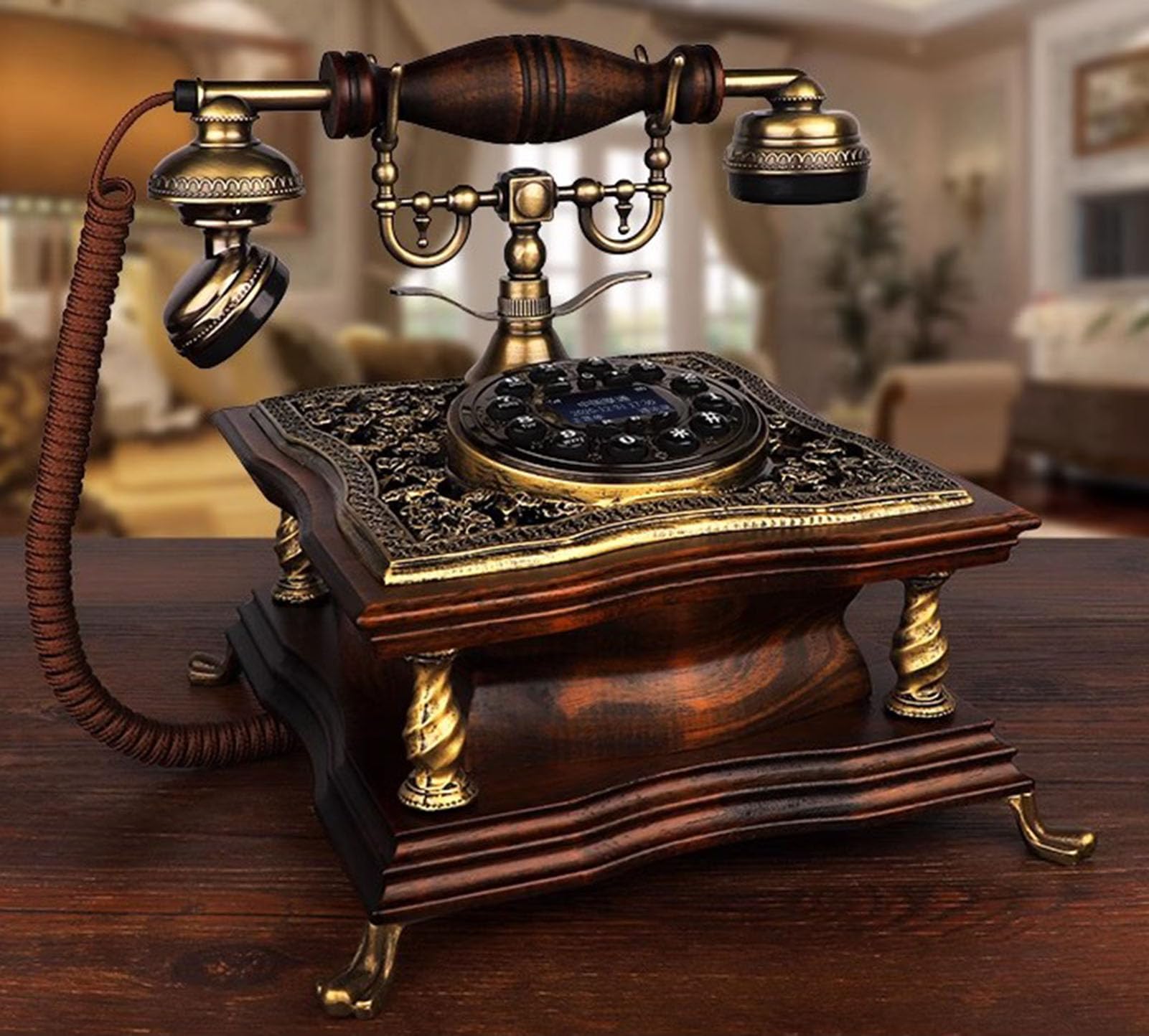 HJMMWT Klasyczny telefon retro w stylu vintage, przyciskany telefon przewodowy, staromodny telefon stacjonarny