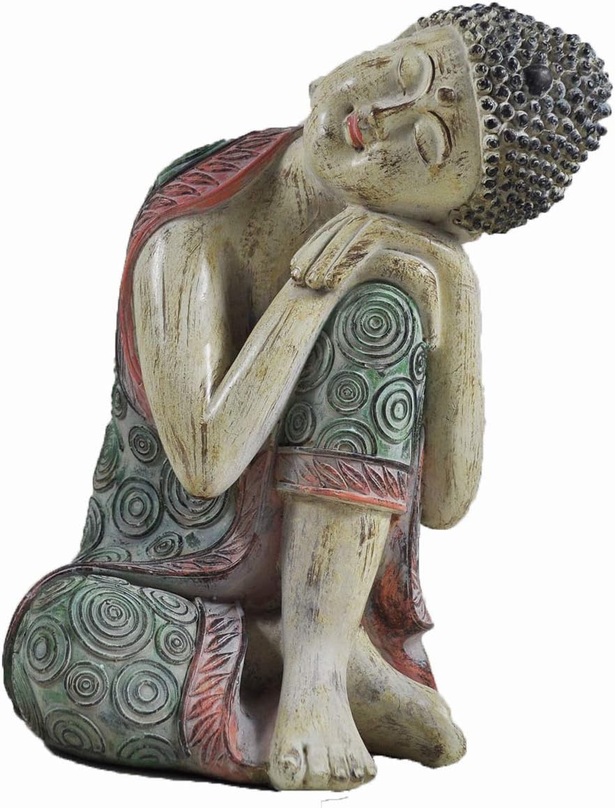 Resting Thai Buddha Ornament Large Red Green Stone Wash Spiritual Outdoor H24cm