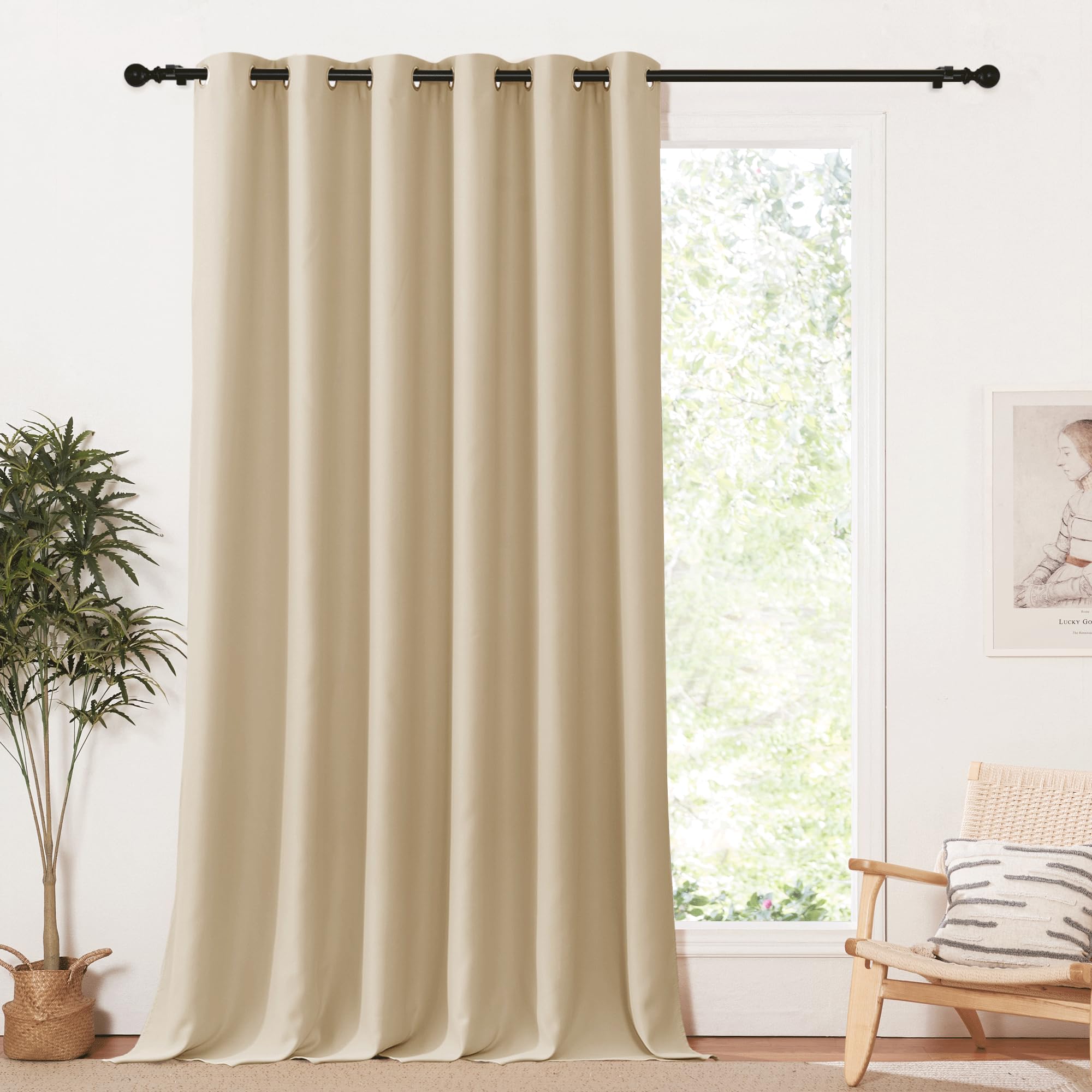 PONY DANCE Tenda Oscurante da Interno Termiche Isolanti con Anelli Curtain Moderne Camera da Letto Divisorie per Armadio Aperto 1 Pezzo L 200 x A 245 cm, Beige