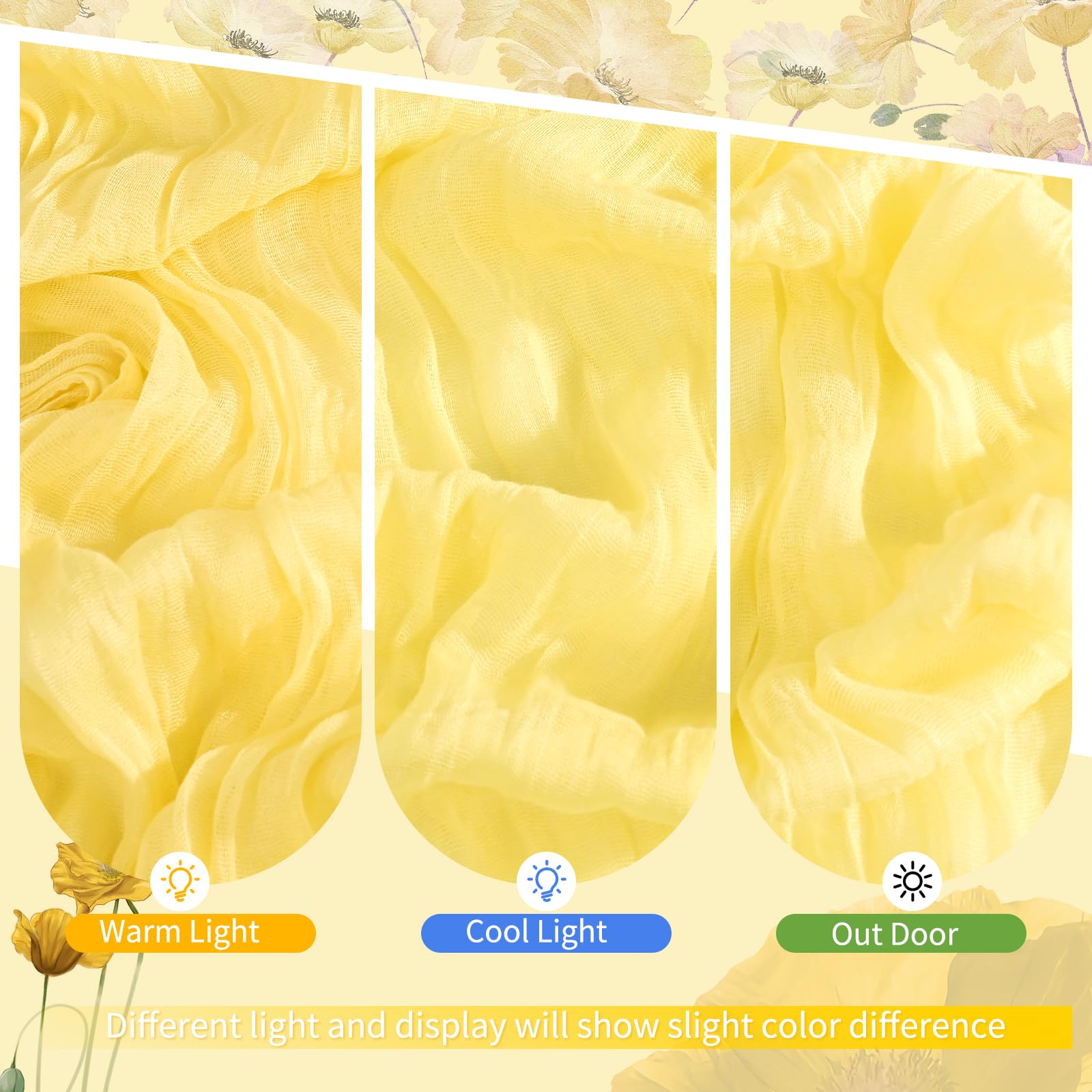 Showgeous Set da 16 Runner da Tavola in Garza Giallo chiaro 45x275cm Runner da Tavola in Garza Stile Boho Romantici e Rustici Decorazioni Trasparenti per Matrimoni Baby Shower Compleanni Feste Casa