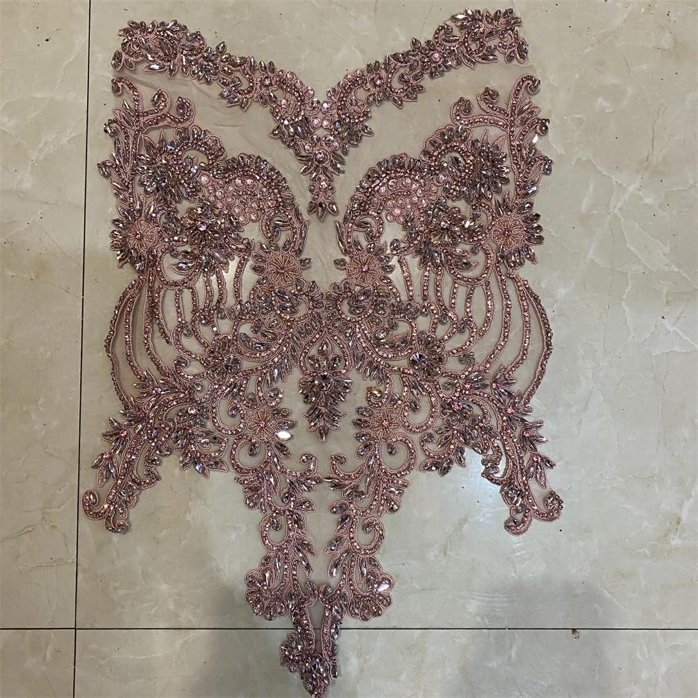 1Pcs Handmade Sew On Wedding Rhinestone African Collar Necklace Patches Appliques Sew On for Party DIY Or Clothes
