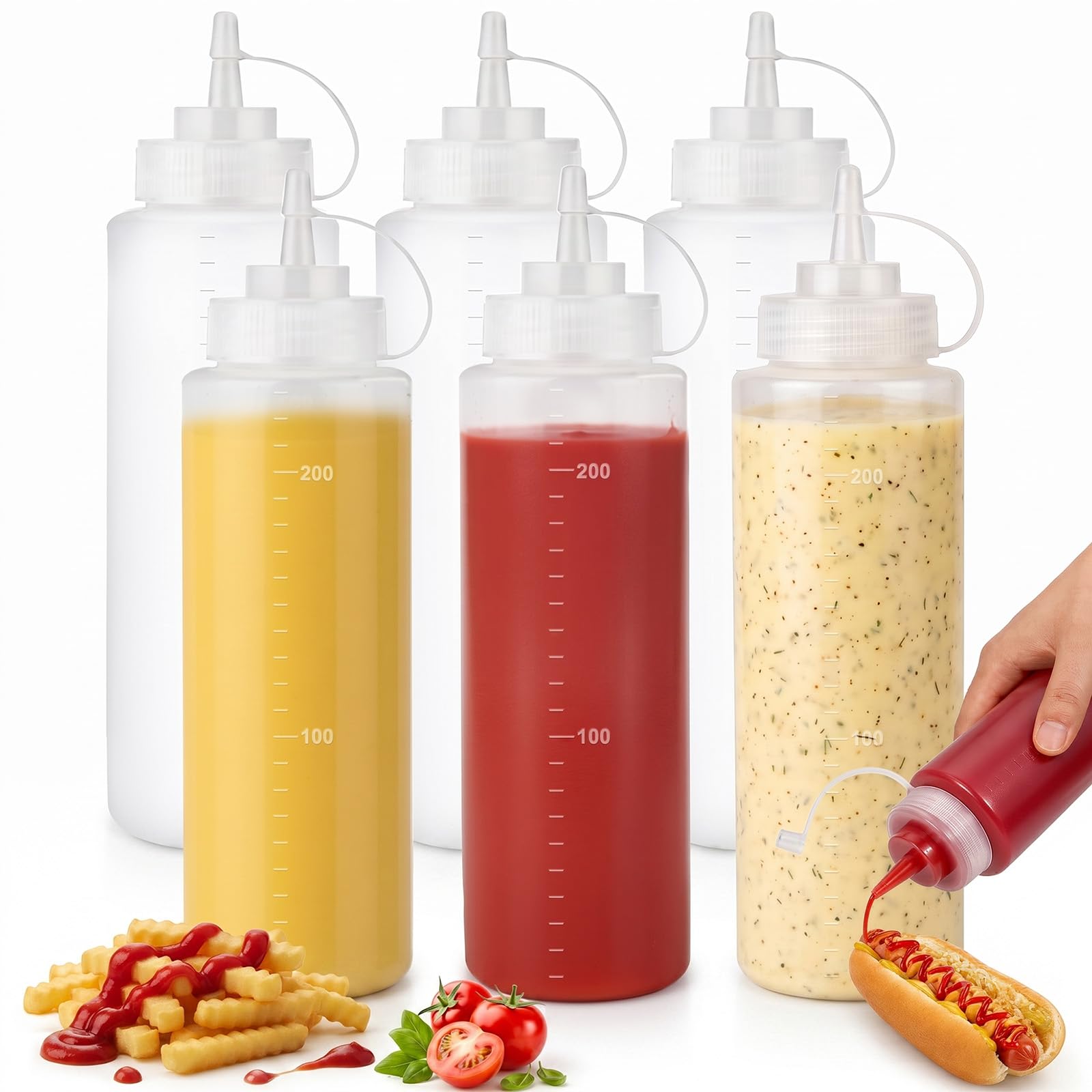 OAMCEG Sauce Squeeze Bottles,6 Pack 8oz/250ml Plastic Condiment Bottles